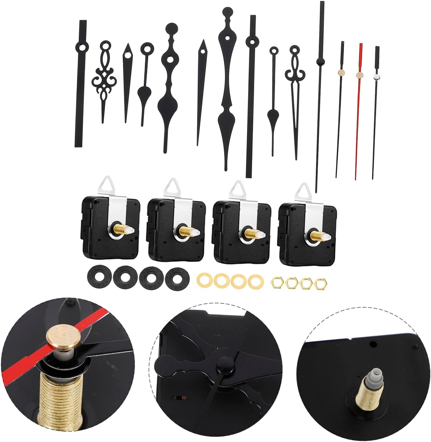 4 Long Shaft Clock Movement Sets for DIY Clock Repairs