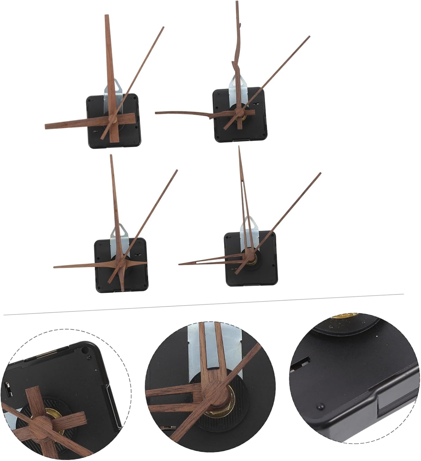 Sturdy Clock Mechanism Kit 4 Sets - Walnut Wood Hands