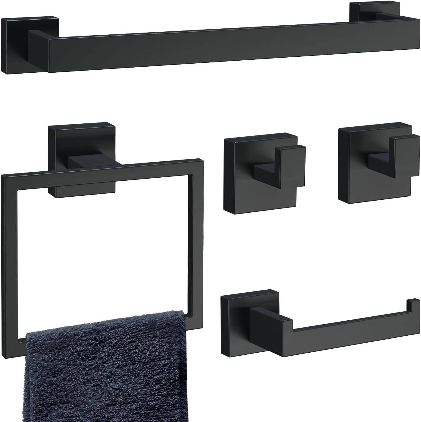 Matte Black 5-Piece Bathroom Accessories Set Durable SUS304 Steel