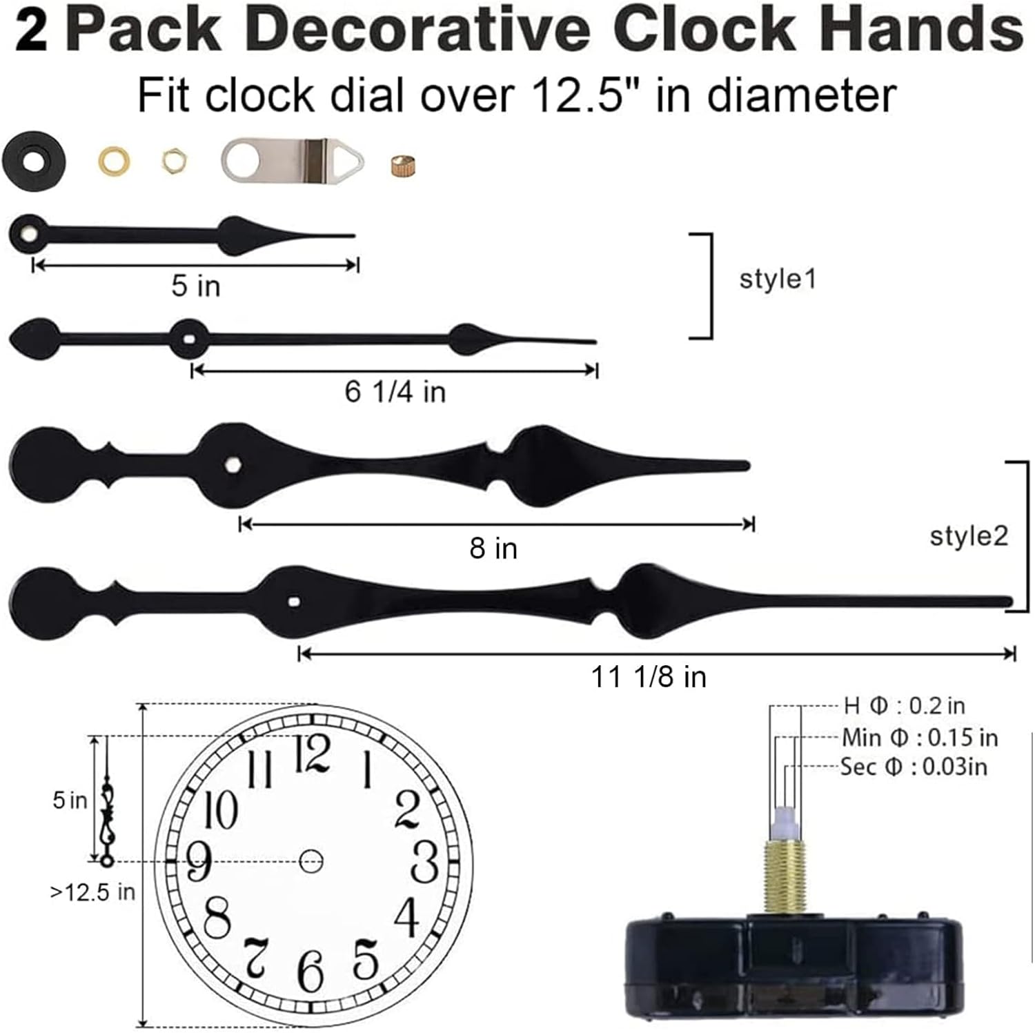 Precision Clock Movement Mechanism with High Torque 11-Inch Spade Hands
