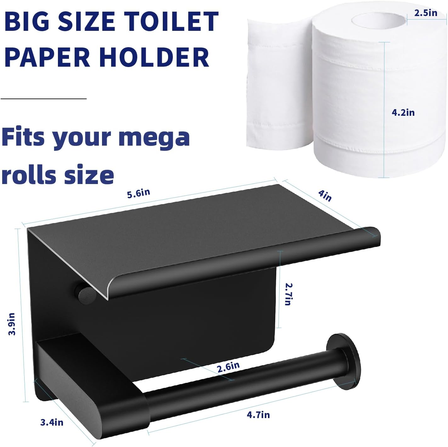 Sturdy Black Toiletries Holder with Mega Roll Fit