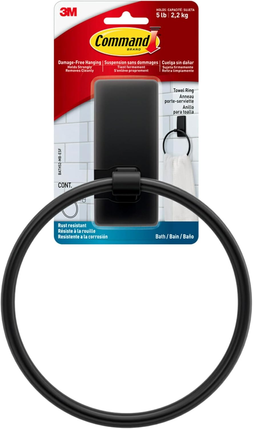 Matte Black Command Hand Towel Holder 5 lbs Capacity