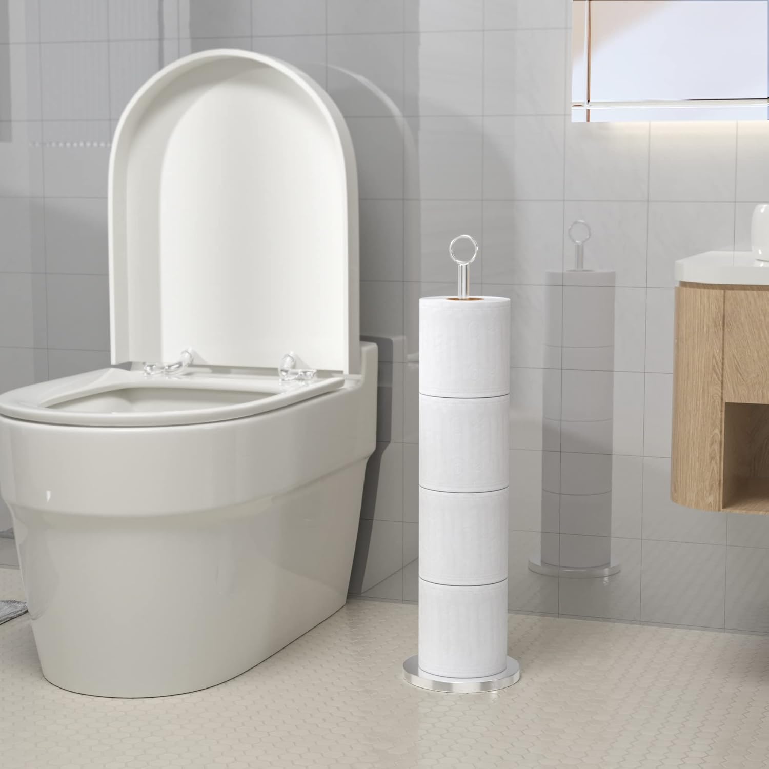 Niffgaff Modern Toilet Paper Holder Stand Stainless Steel 4 Roll Capacity