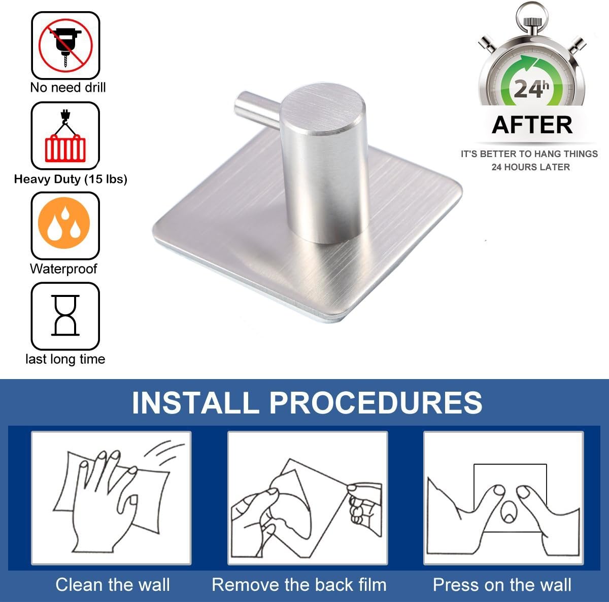 Sturdy Durable Adhesive Hooks for Bathroom Bedroom Storage