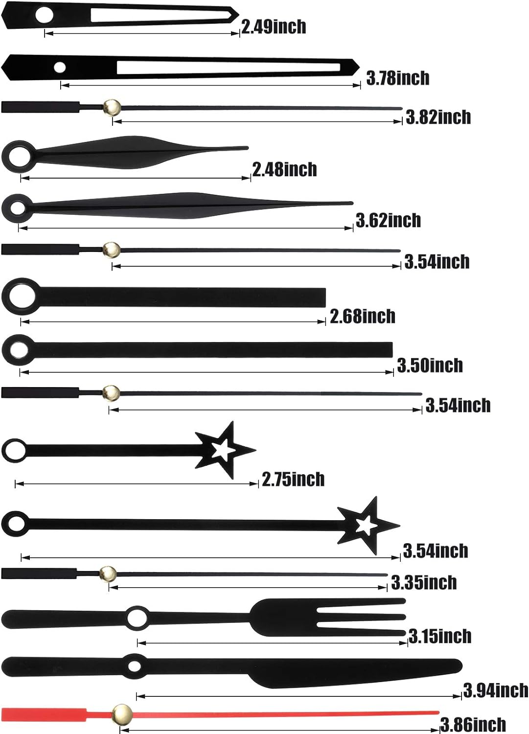 14-Opening Black Clock Hands Kit for Repairing DIY Clocks