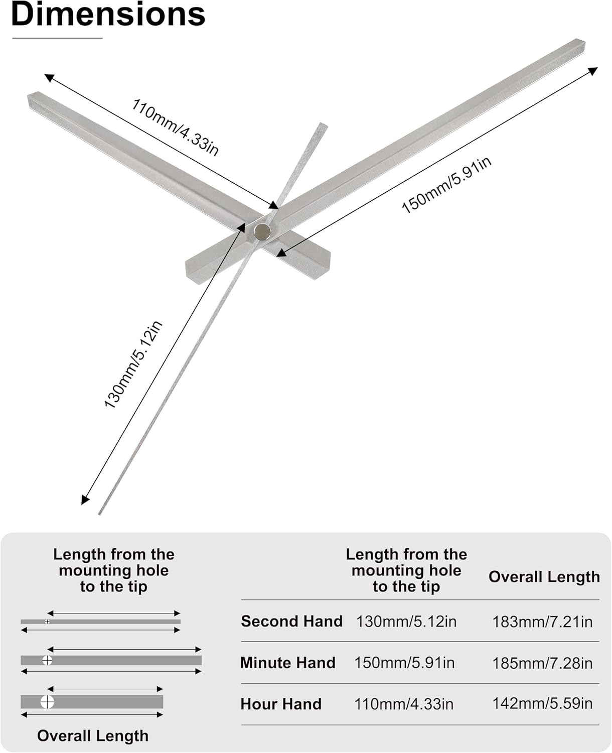 Silver Replacement Clock Hands Kit for Thick Shaft Mechanisms 8 Set