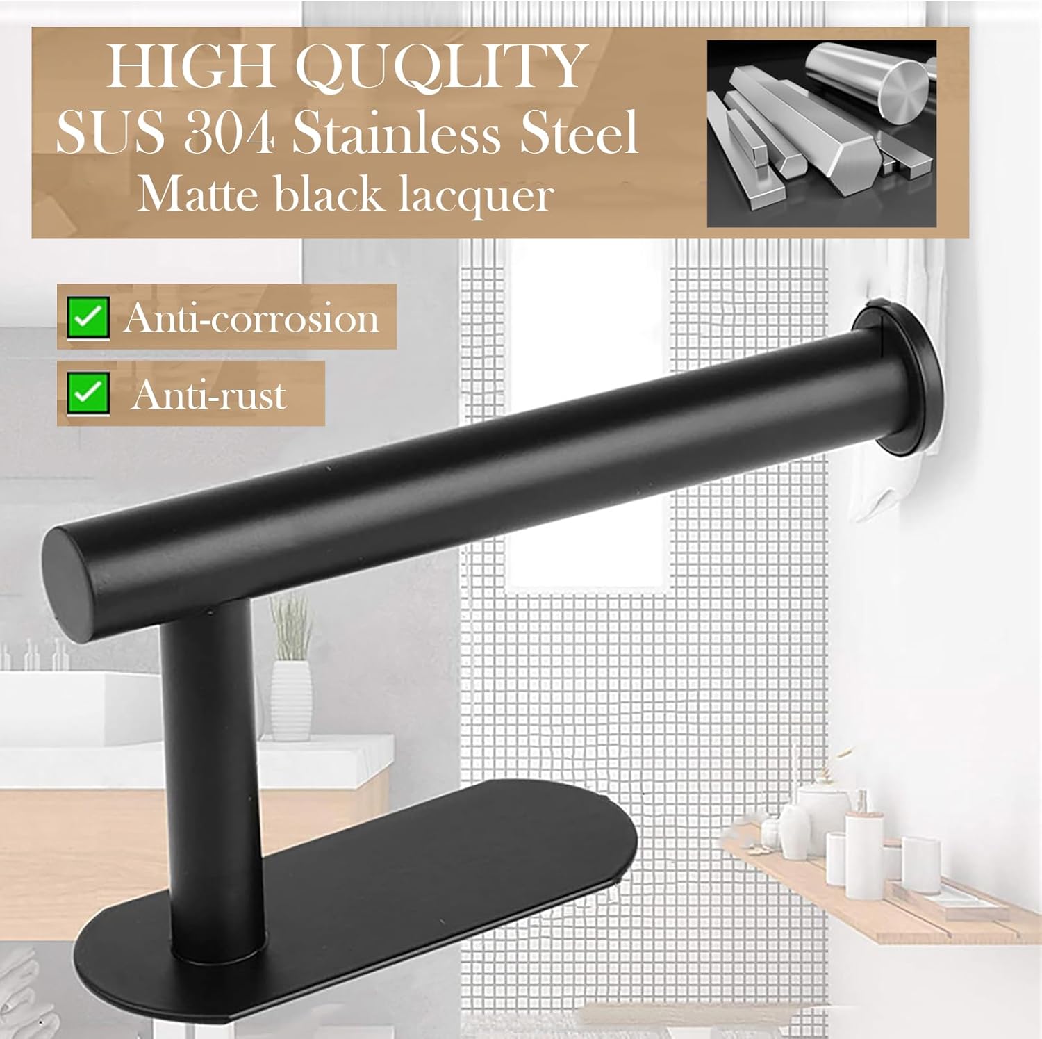 Sturdy Matte Black Toilet Paper Holder