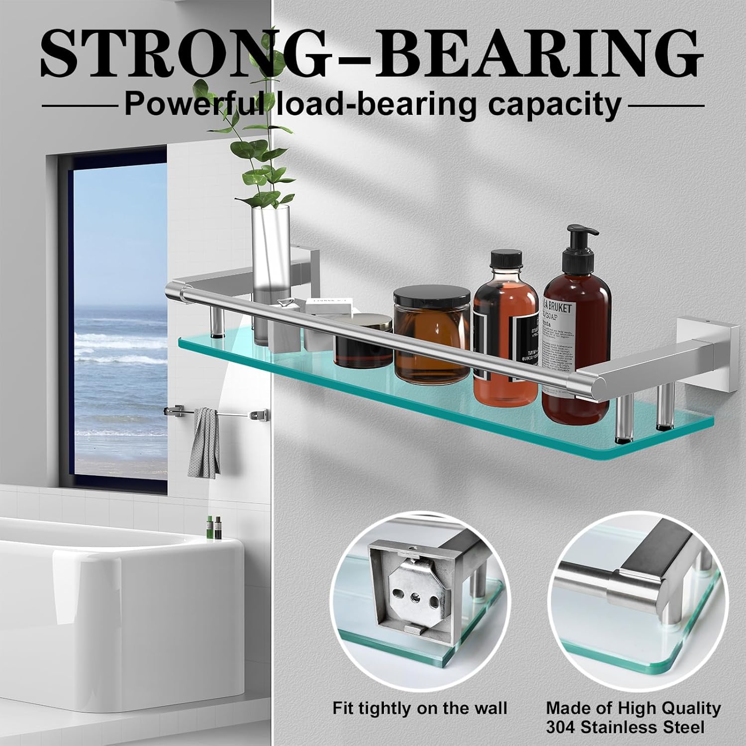 Sturdy 20IN Tempered Glass Polymer Wall-Mounted Sink Organizer