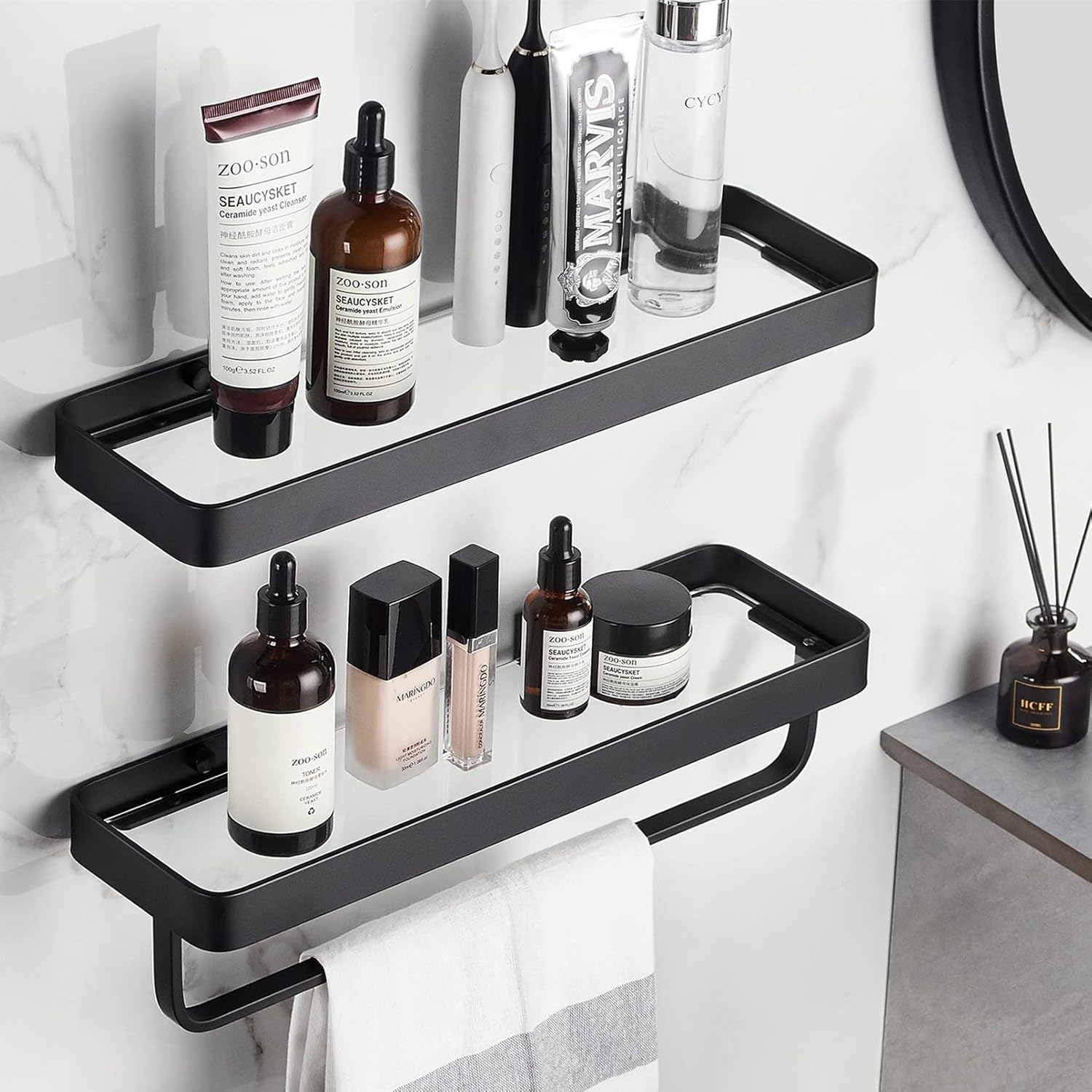 VOLPONE Tempered Glass Bathroom Shelf - Rustproof Durable
