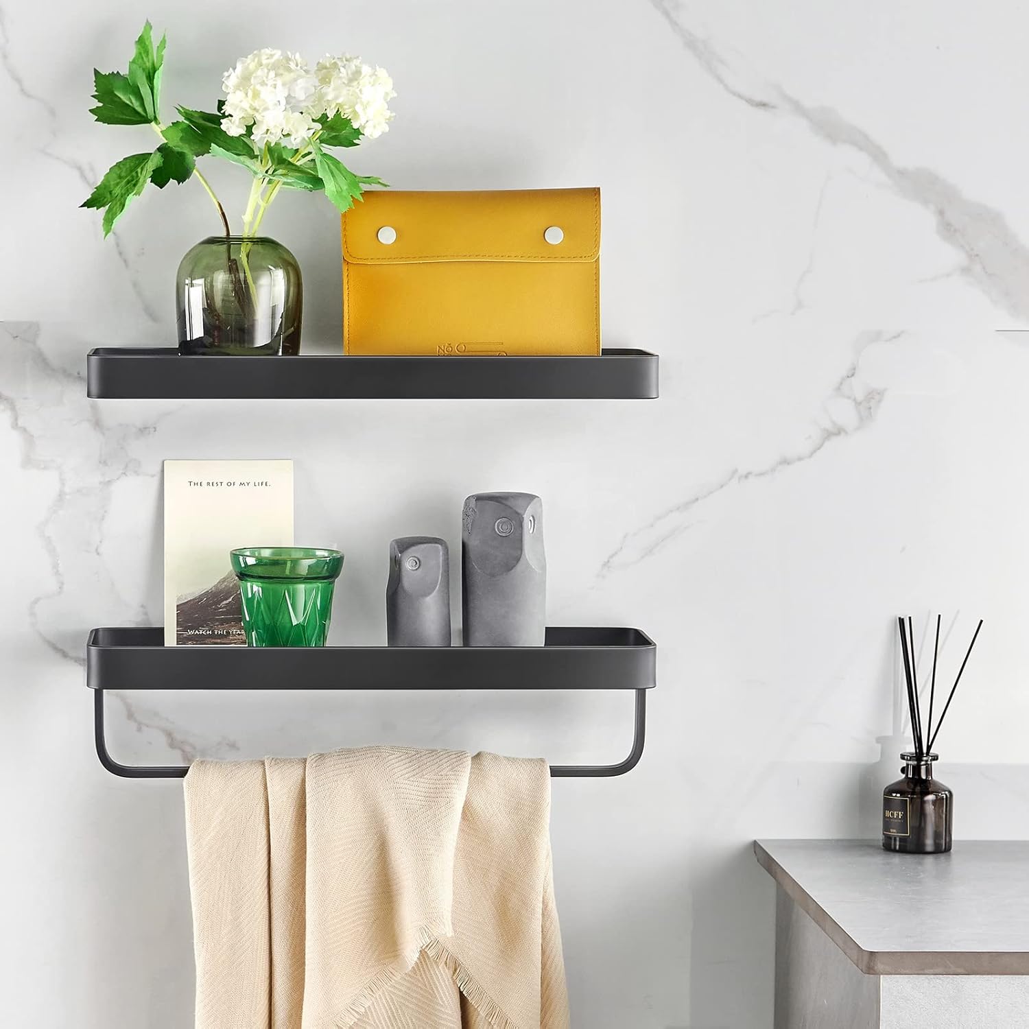VOLPONE Tempered Glass Bathroom Shelf - Rustproof Durable