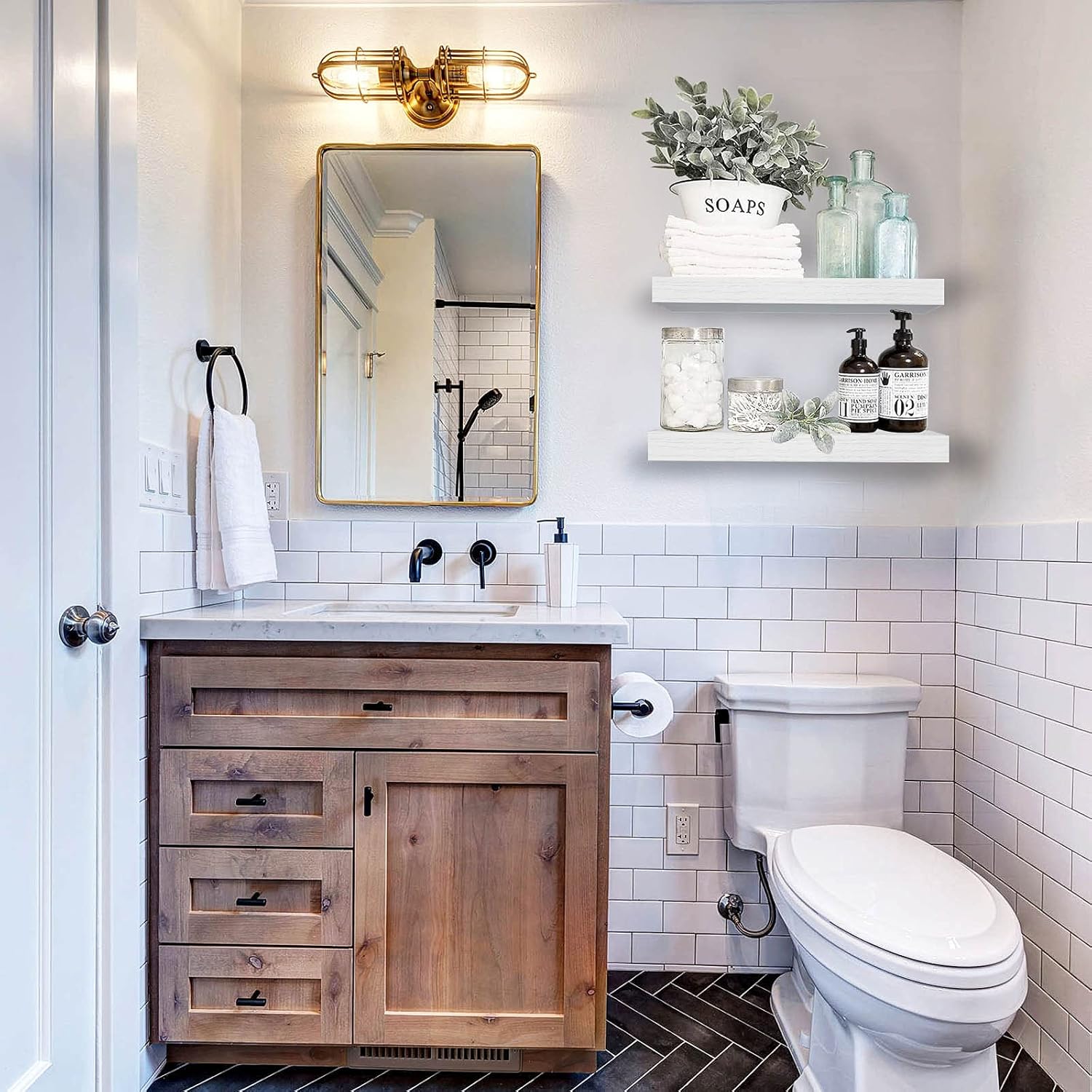 Space-Saving Floating Shelves for Washrooms