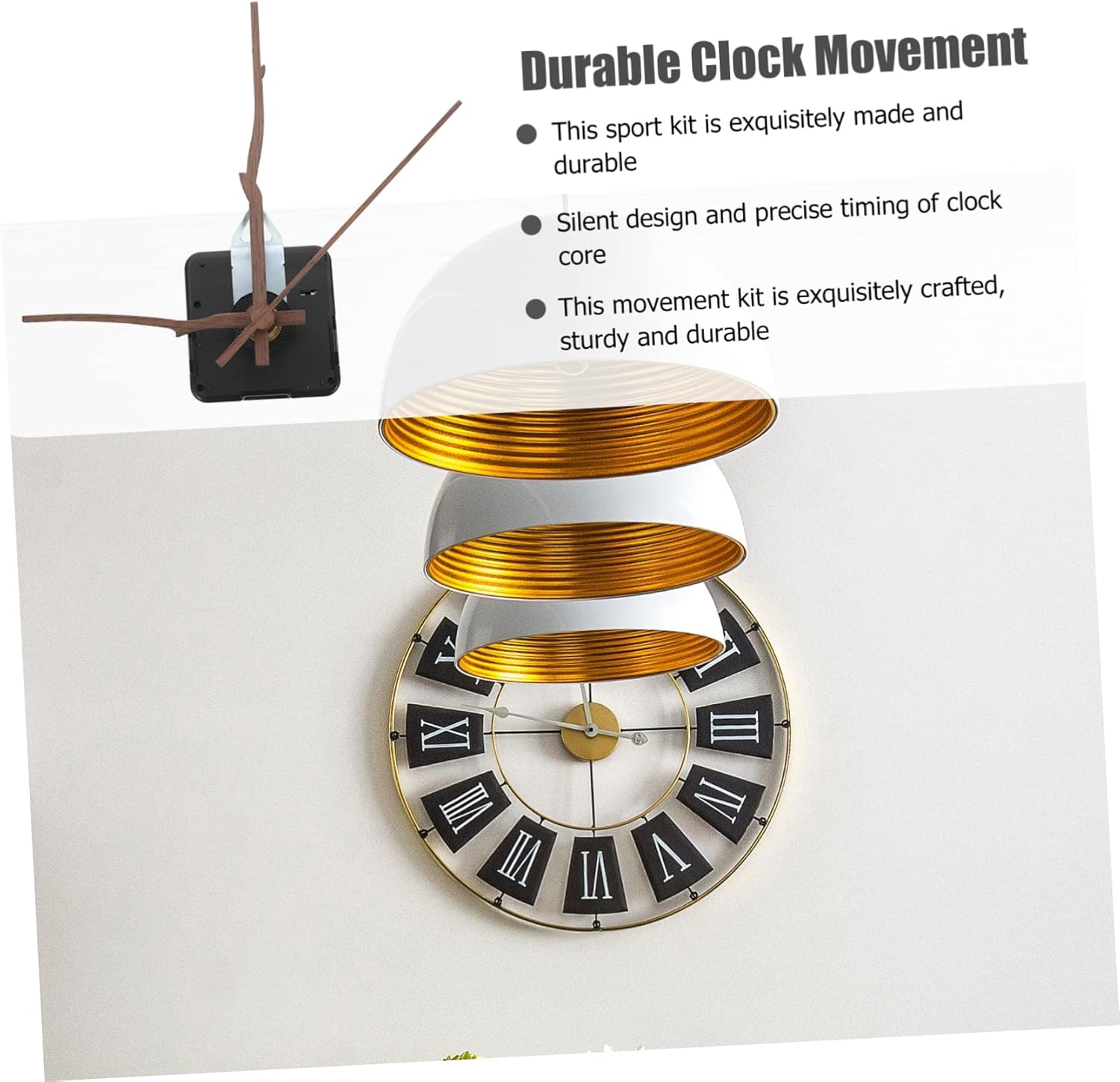 jojofuny 4-Set Quartz Wall Clock Mechanism Replacement Kit - Walnut Wood Clock Hands