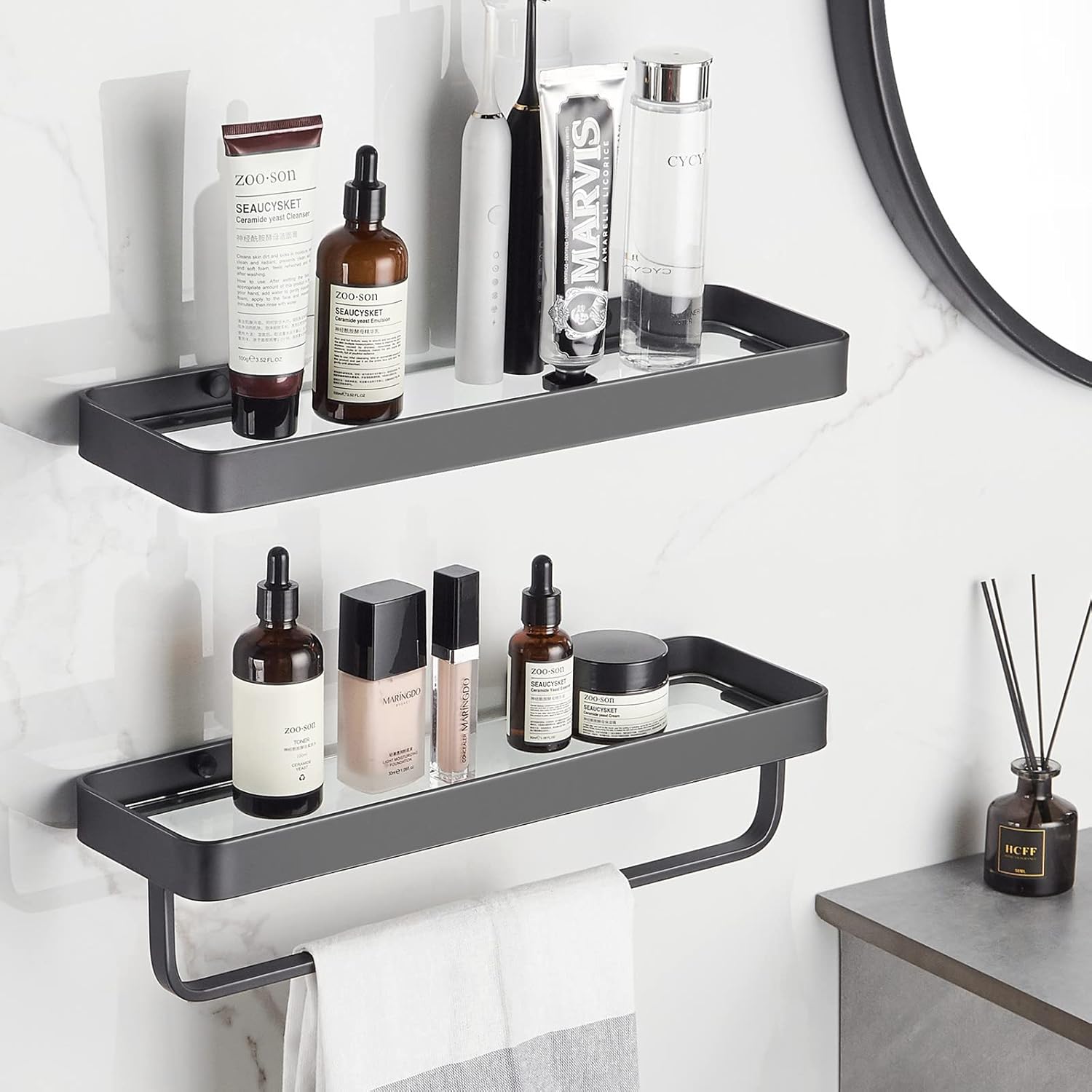 VOLPONE Tempered Glass Bathroom Shelf - Rustproof Durable