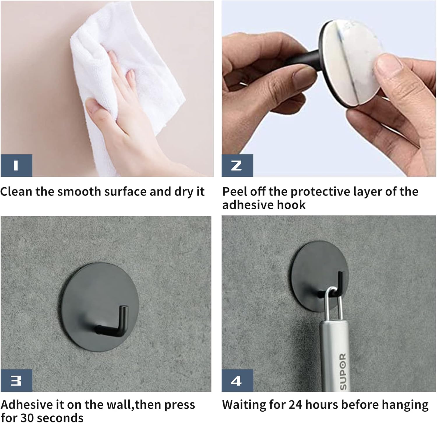 RiseAge 4-Piece Stainless Steel Adhesive Shower Hooks