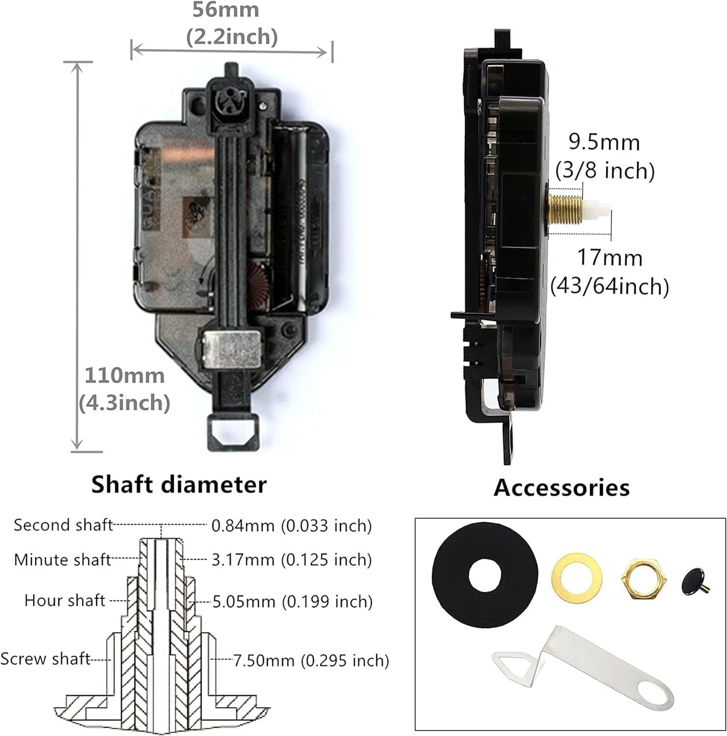 Versatile Pendulum Clock Movement with 3 Replacement Hands