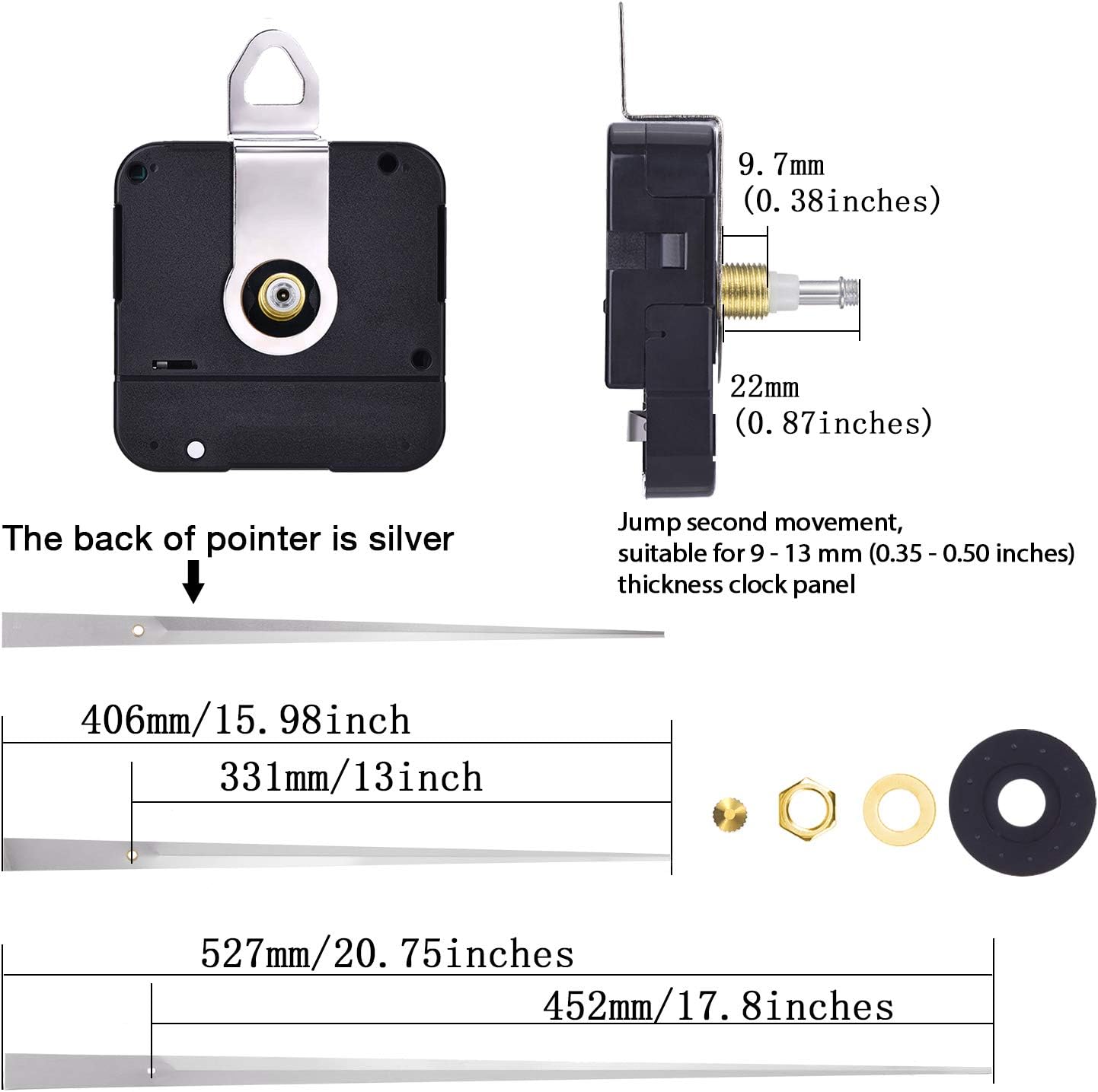 Hicarer High Torque Clock Movement with Smooth Silver Hands for Replacement