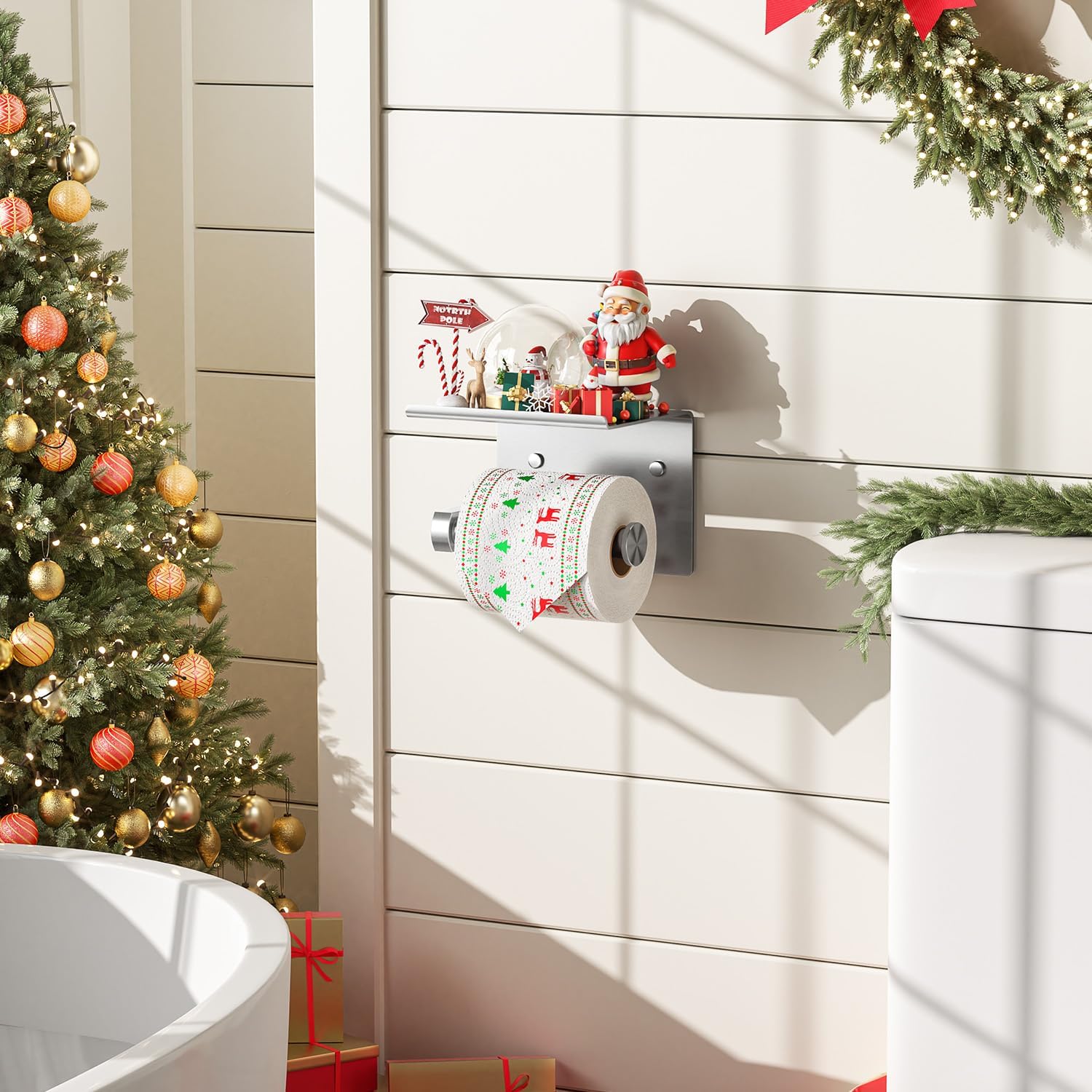 Stainless Steel Toilet Paper Holder with Phone Shelf