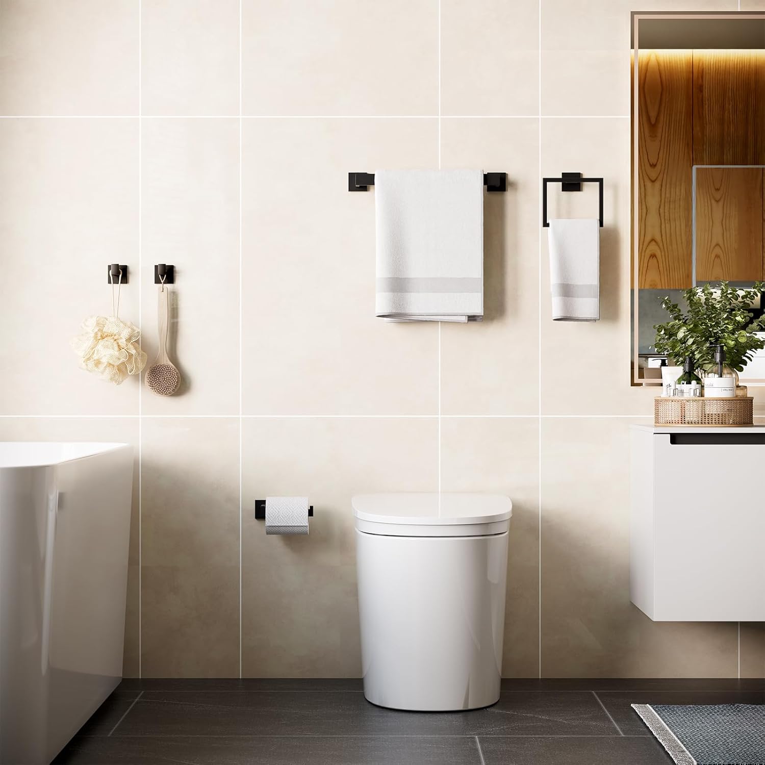 Matte Black 5-Piece Bathroom Accessories Set Durable SUS304 Steel