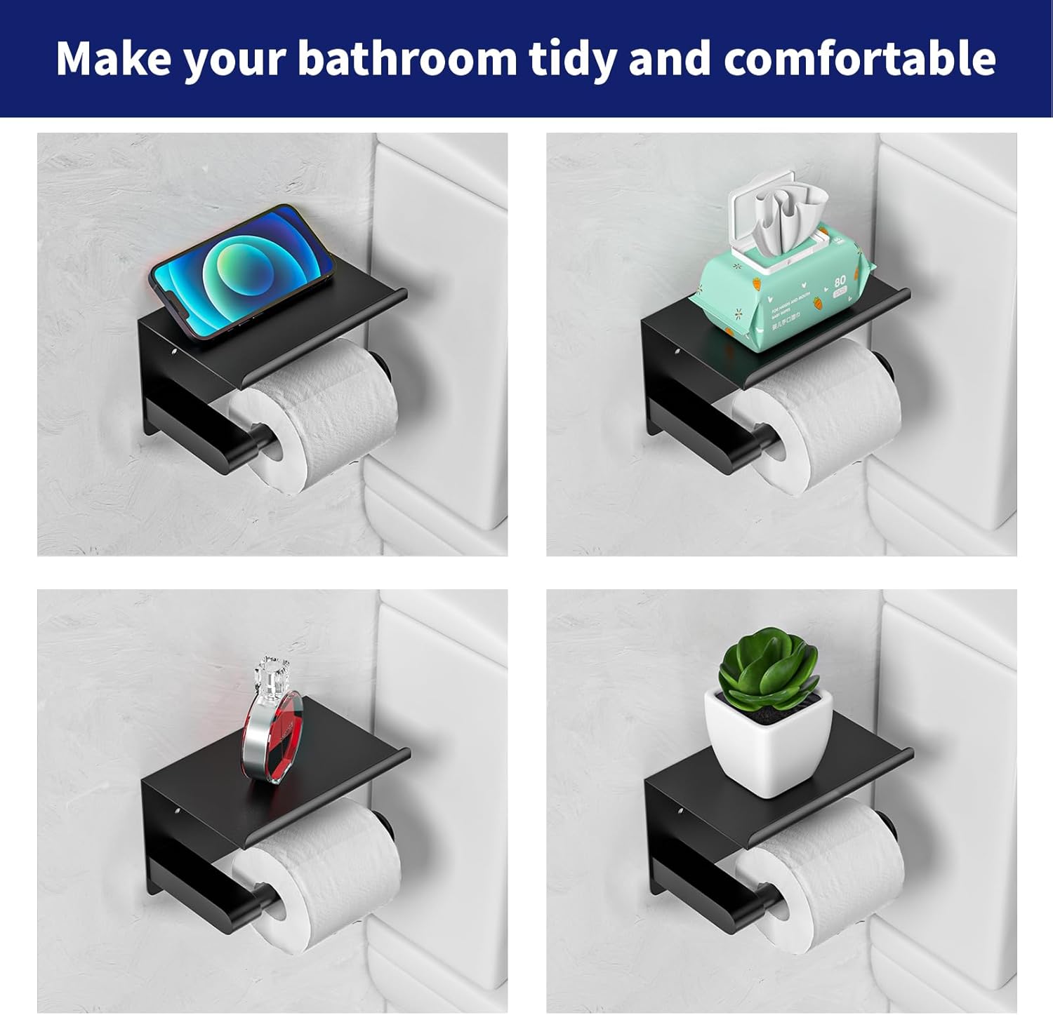 Sturdy Black Toiletries Holder with Mega Roll Fit
