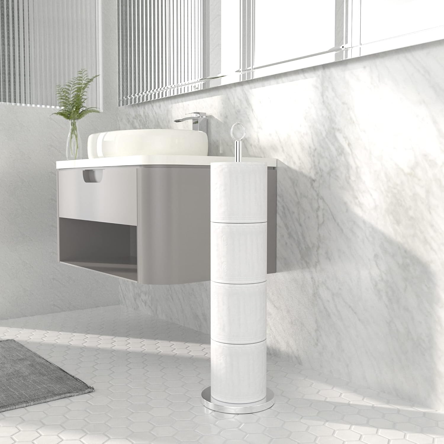 Niffgaff Modern Toilet Paper Holder Stand Stainless Steel 4 Roll Capacity