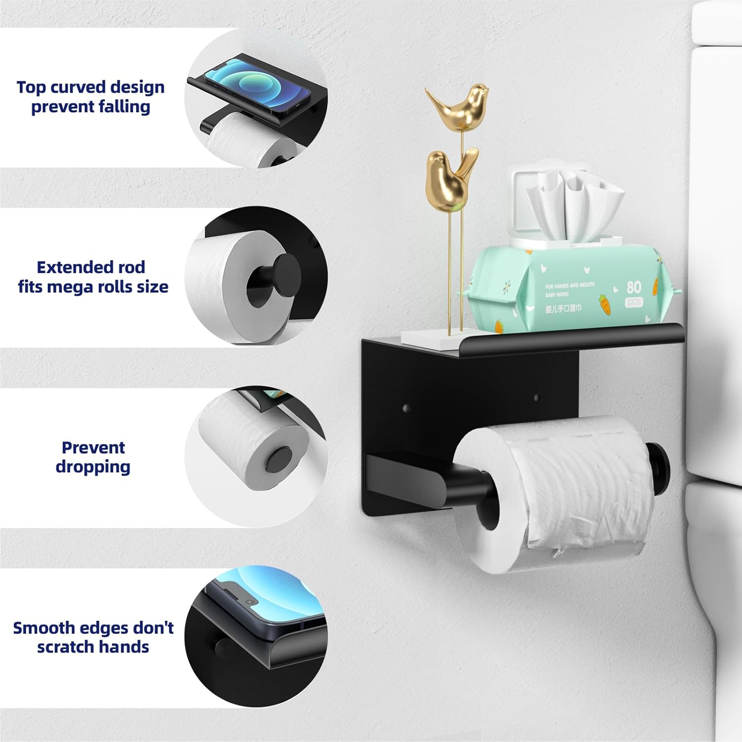 Sturdy Black Toiletries Holder with Mega Roll Fit