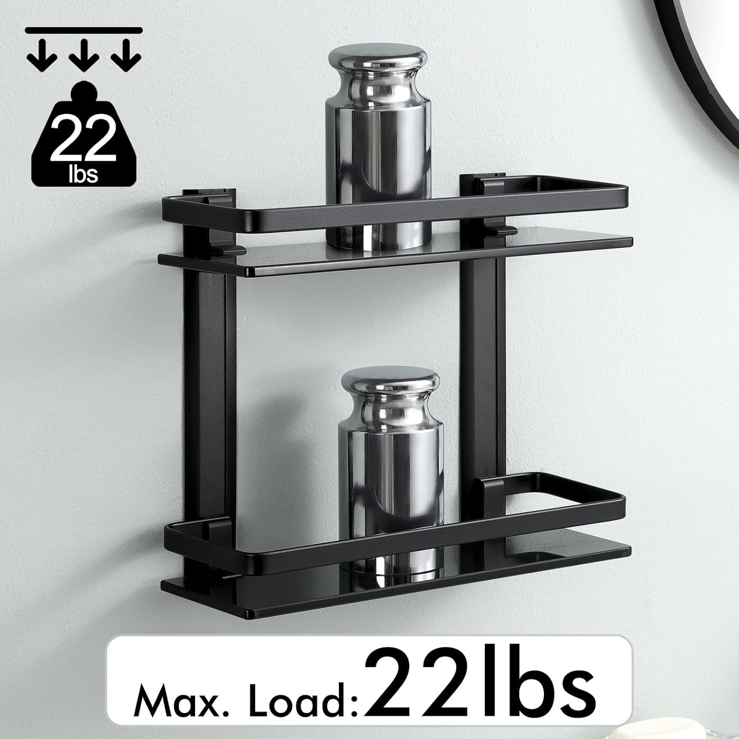 KES 2-Tier Black Glass Shelf
