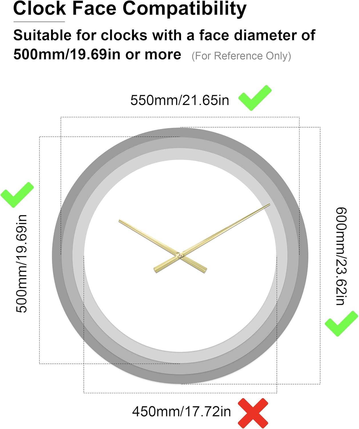 Premium Clock Kit with Long Gold Brass Hands