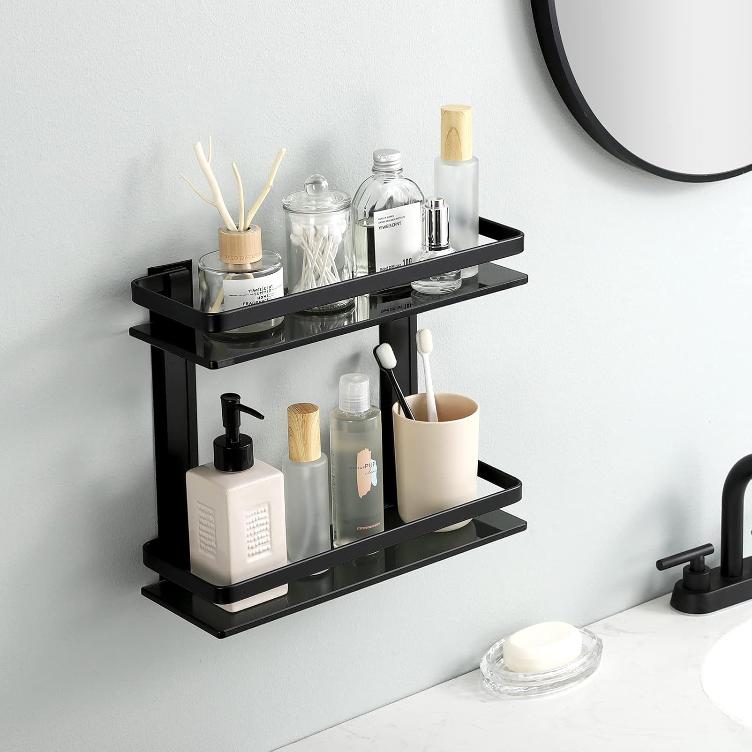 KES 2-Tier Black Glass Shelf