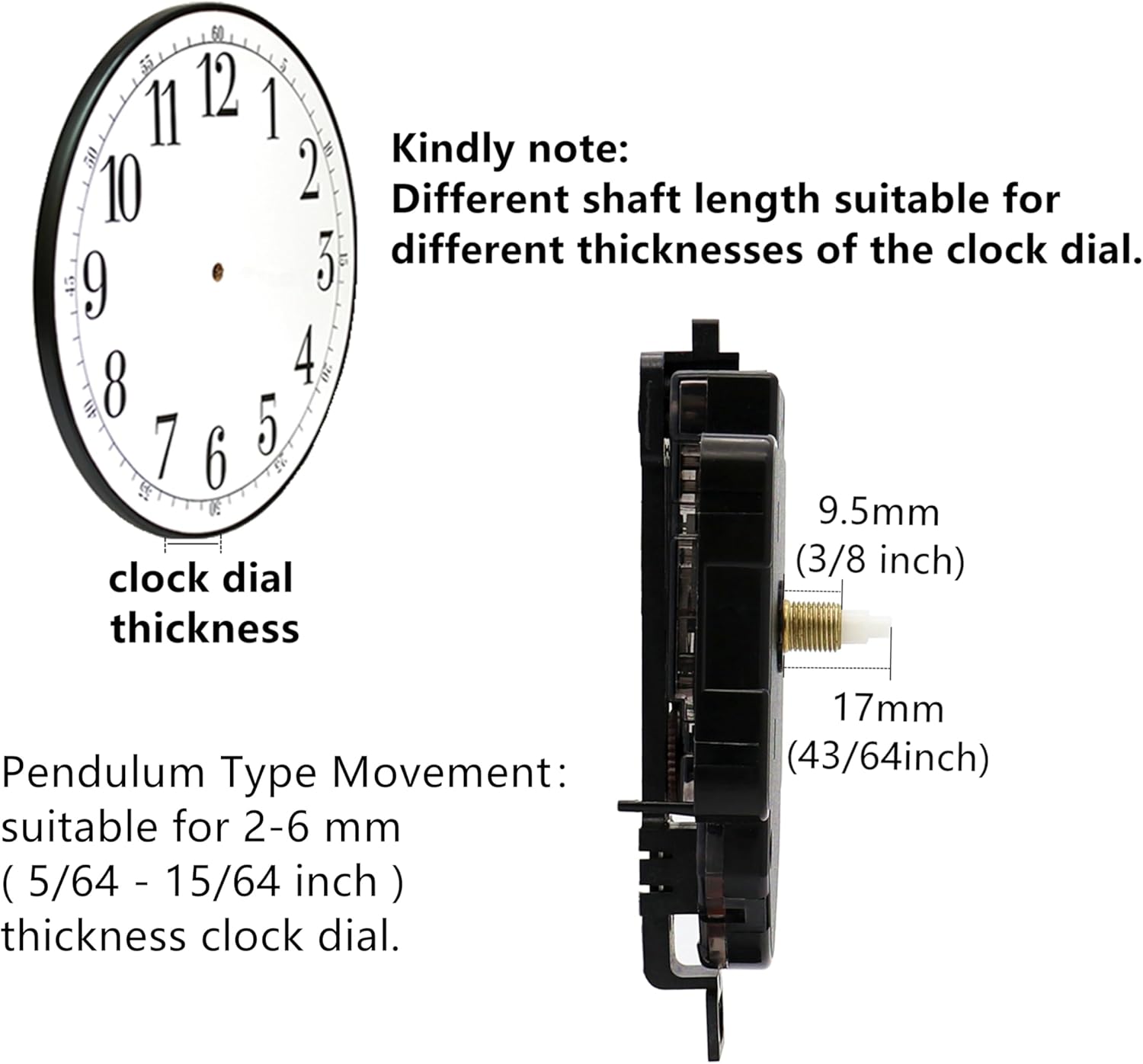Versatile Pendulum Clock Movement with 3 Replacement Hands