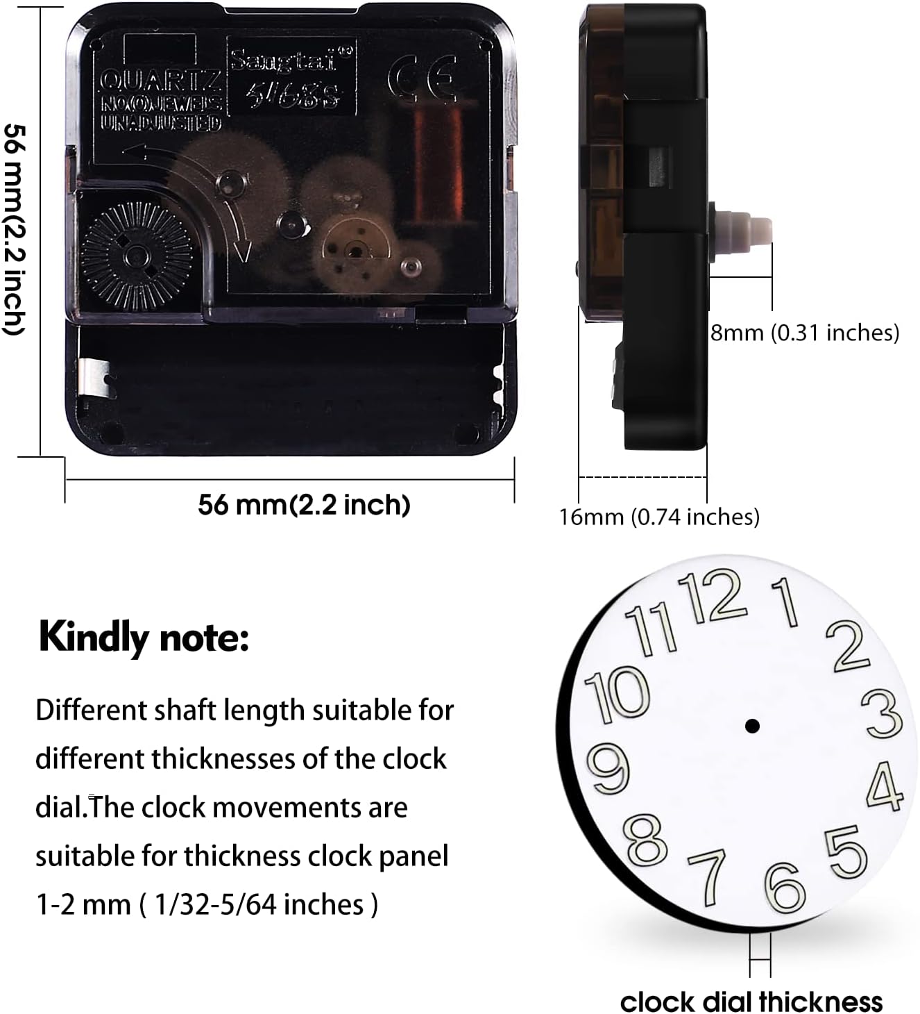 DEEWISH Battery-Operated Quartz Clock Movement Replacement No Hands