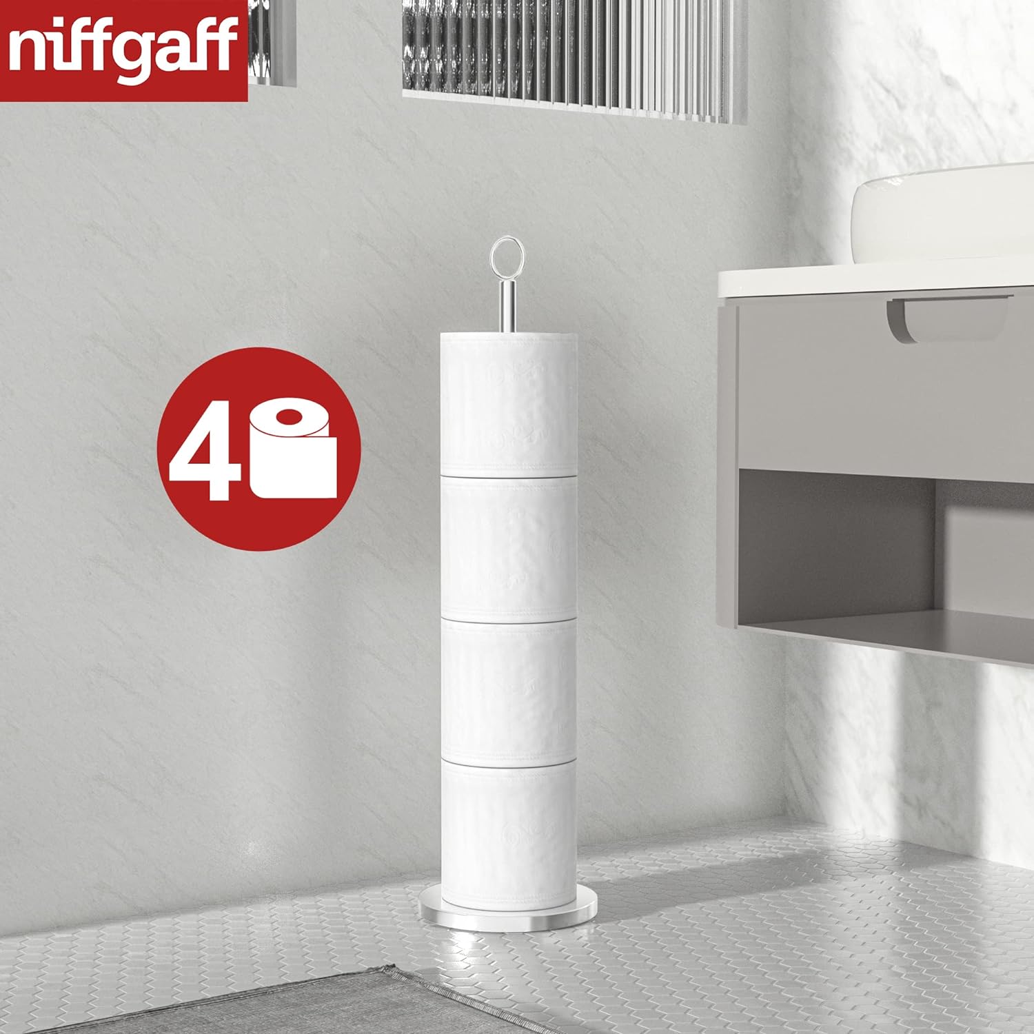 Niffgaff Modern Toilet Paper Holder Stand Stainless Steel 4 Roll Capacity