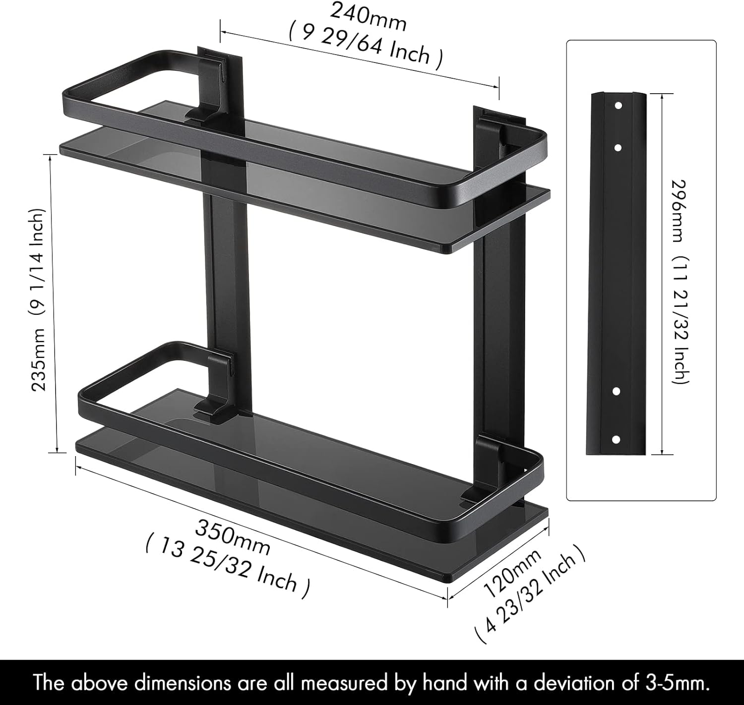 KES 2-Tier Black Glass Shelf