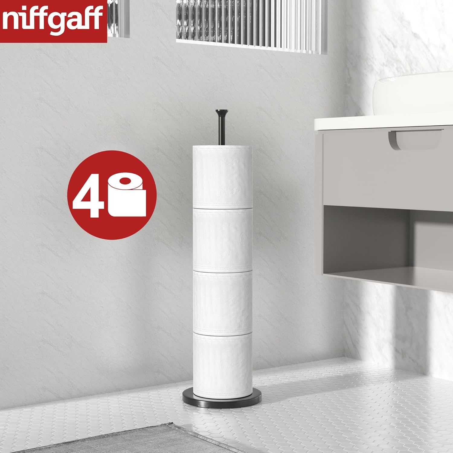 Modern Niffgaff Toilet Paper Holder Stand with Reserve Function