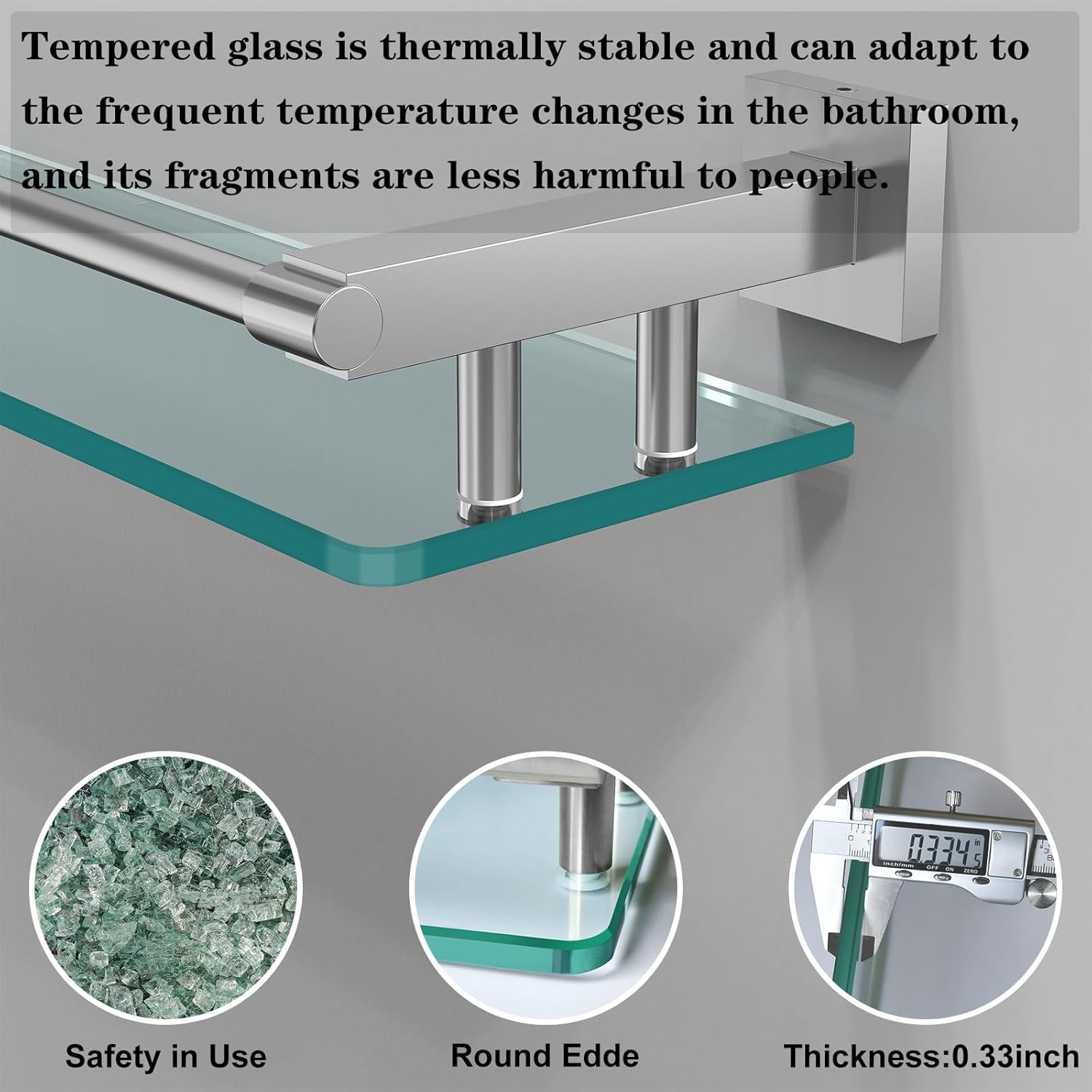 Sturdy 20IN Tempered Glass Polymer Wall-Mounted Sink Organizer