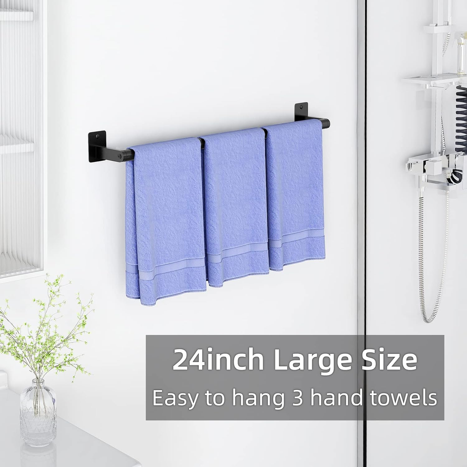 Heavy Duty 24-Inch Matte Black Towel Bar for Bathrooms