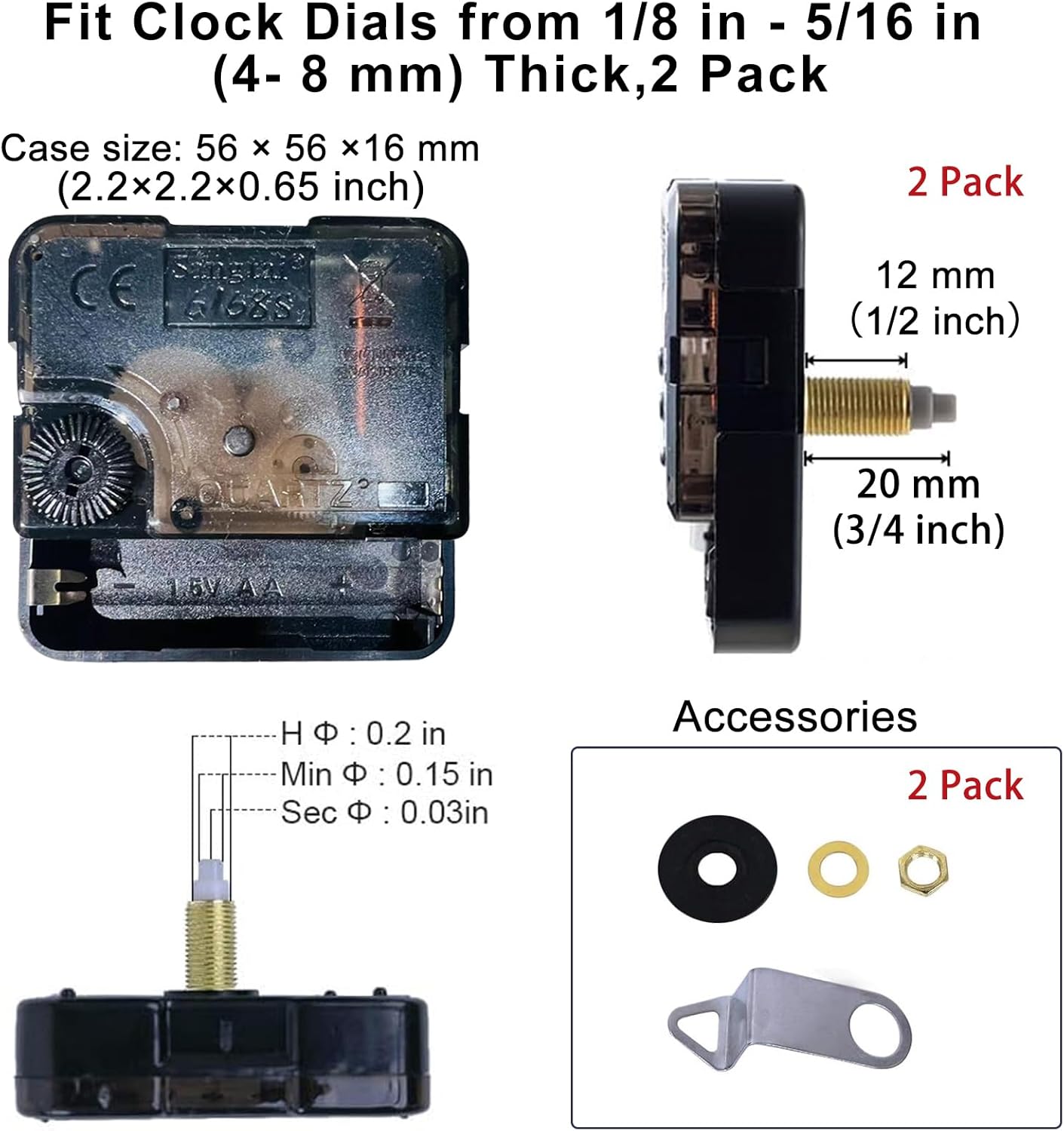 EMOON 2-Piece Clock Mechanism Kit with 4 Pairs Slot Hands