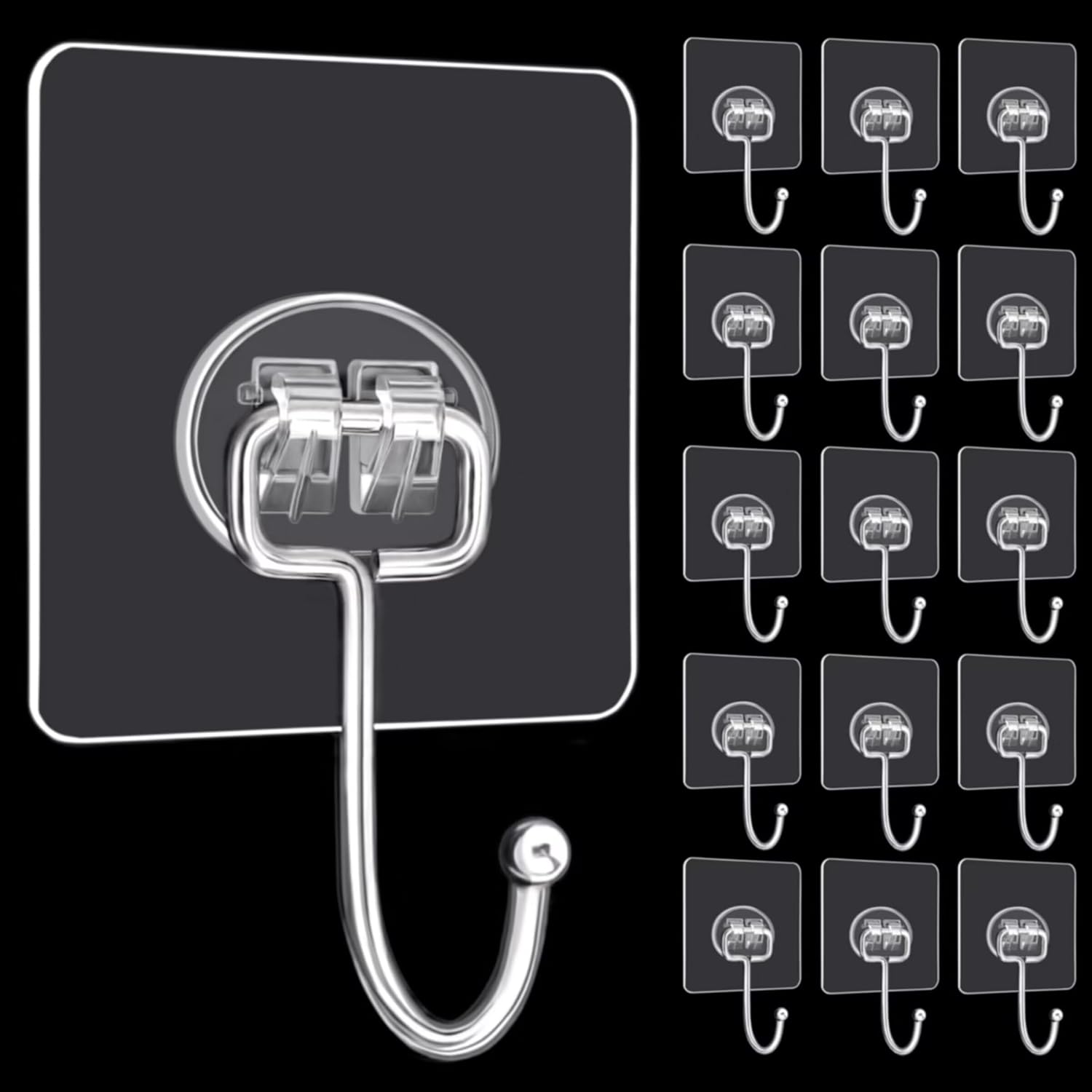 Heavy-Duty Transparent Adhesive Wall Hooks for Home Use - 16-Piece