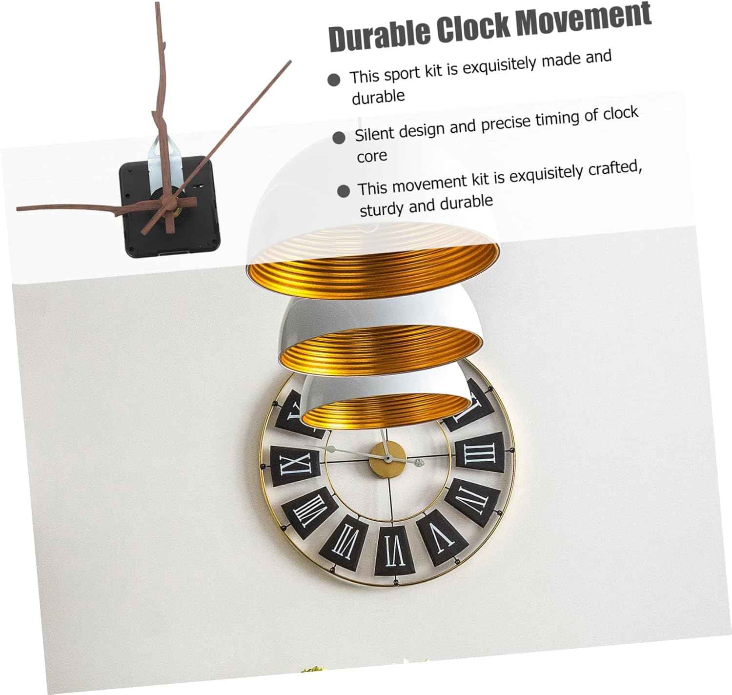 Sturdy Clock Mechanism Kit 4 Sets - Walnut Wood Hands
