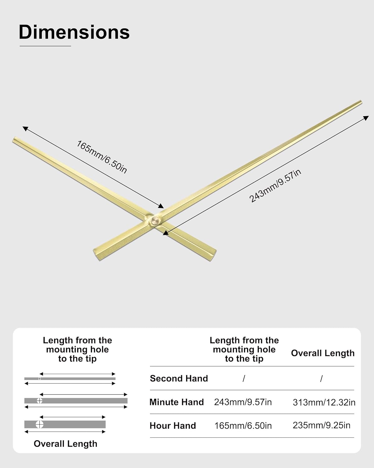 Premium Clock Kit with Long Gold Brass Hands
