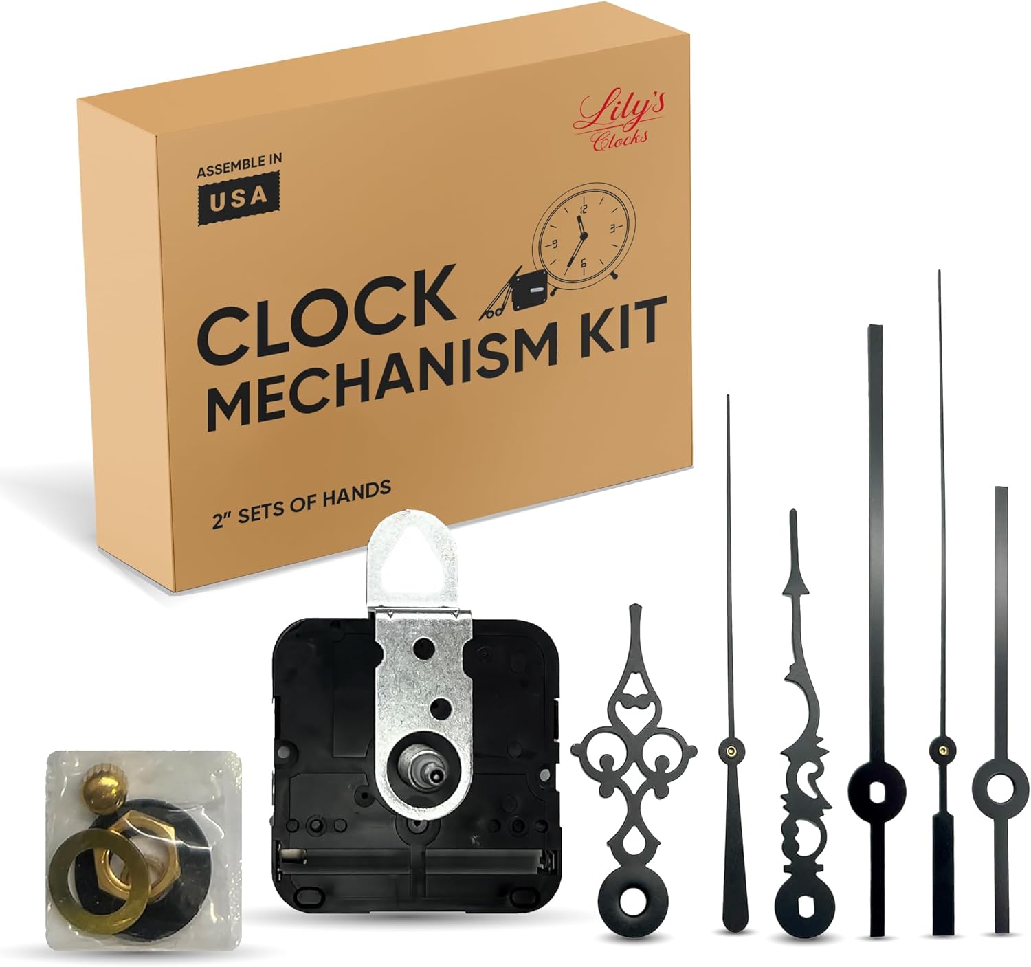 Precision Wall Clock Mechanism Kit - USA Made Black