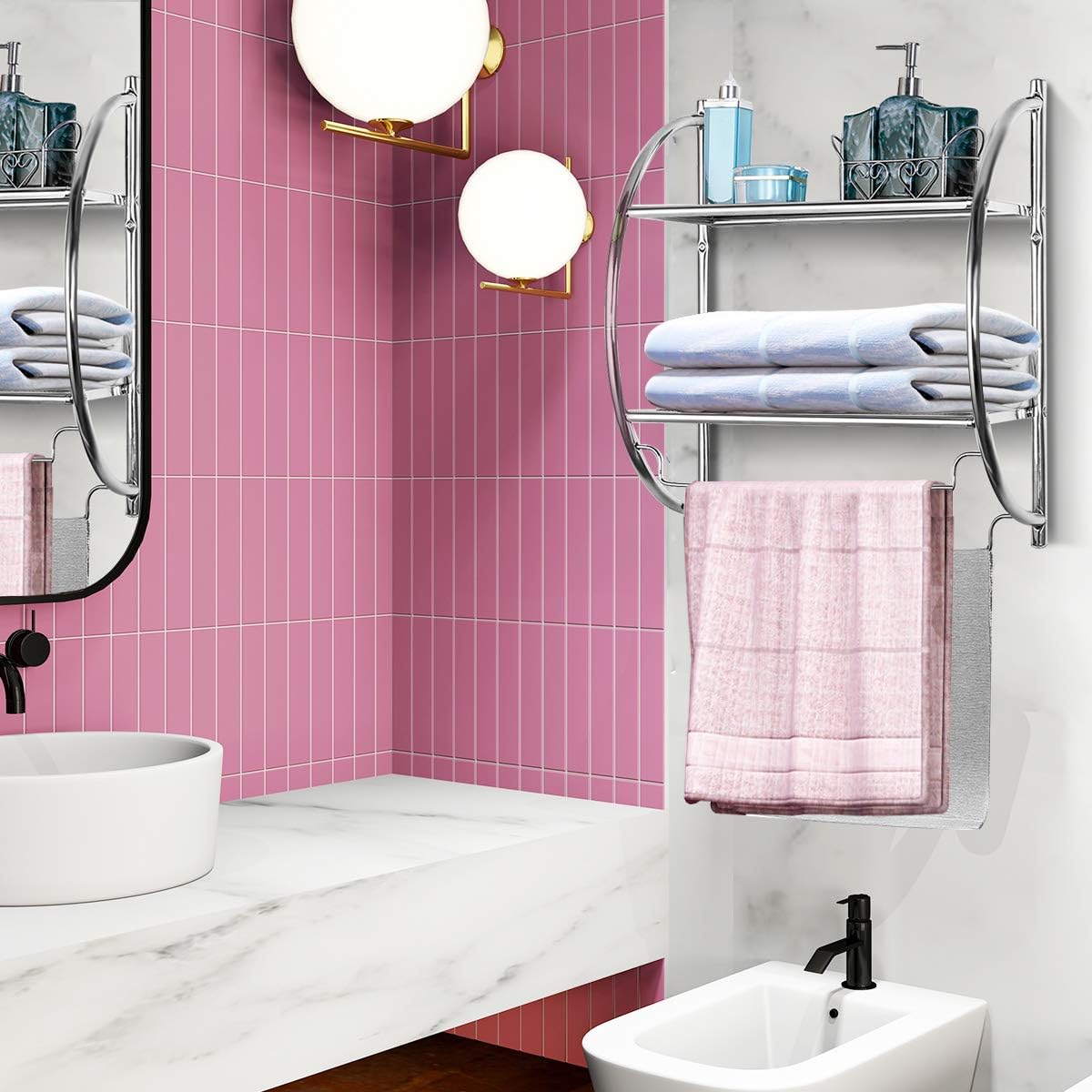 Stylish Rustproof 2-Tier Wall-Mounted Bathroom Shelf