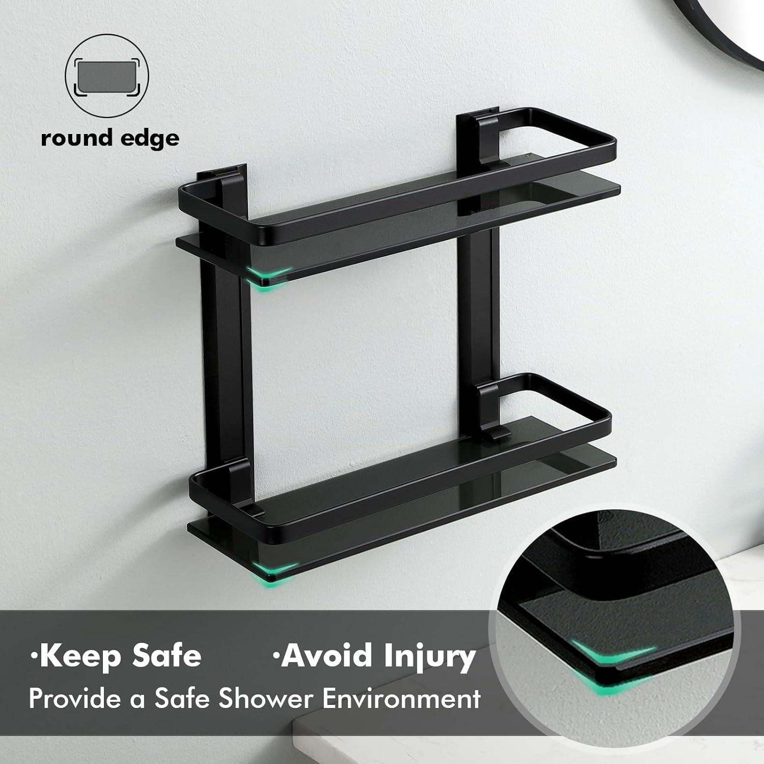 KES 2-Tier Black Glass Shelf