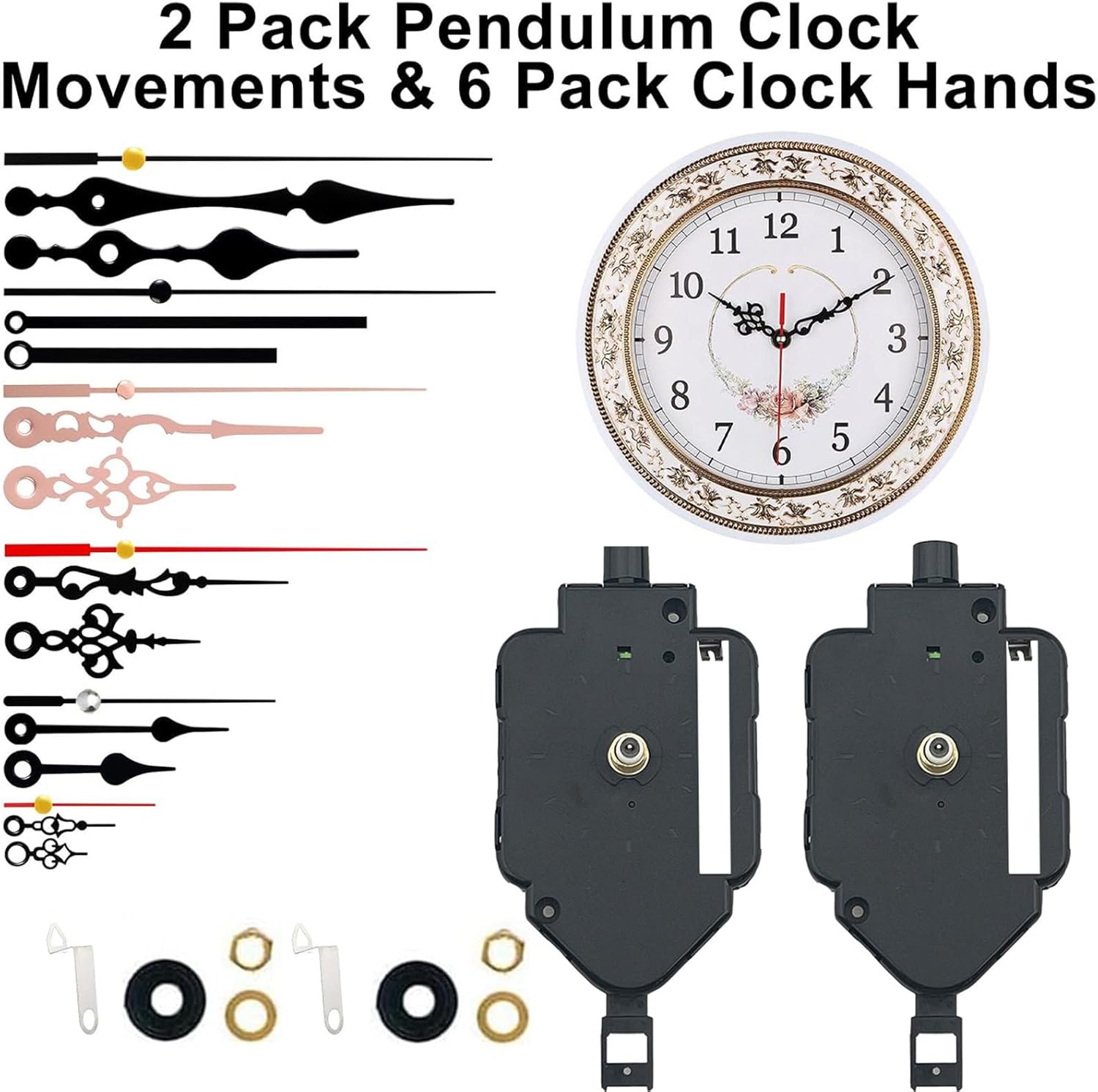 2-Pack Clock Movement Kit with 6 Pairs of Hands