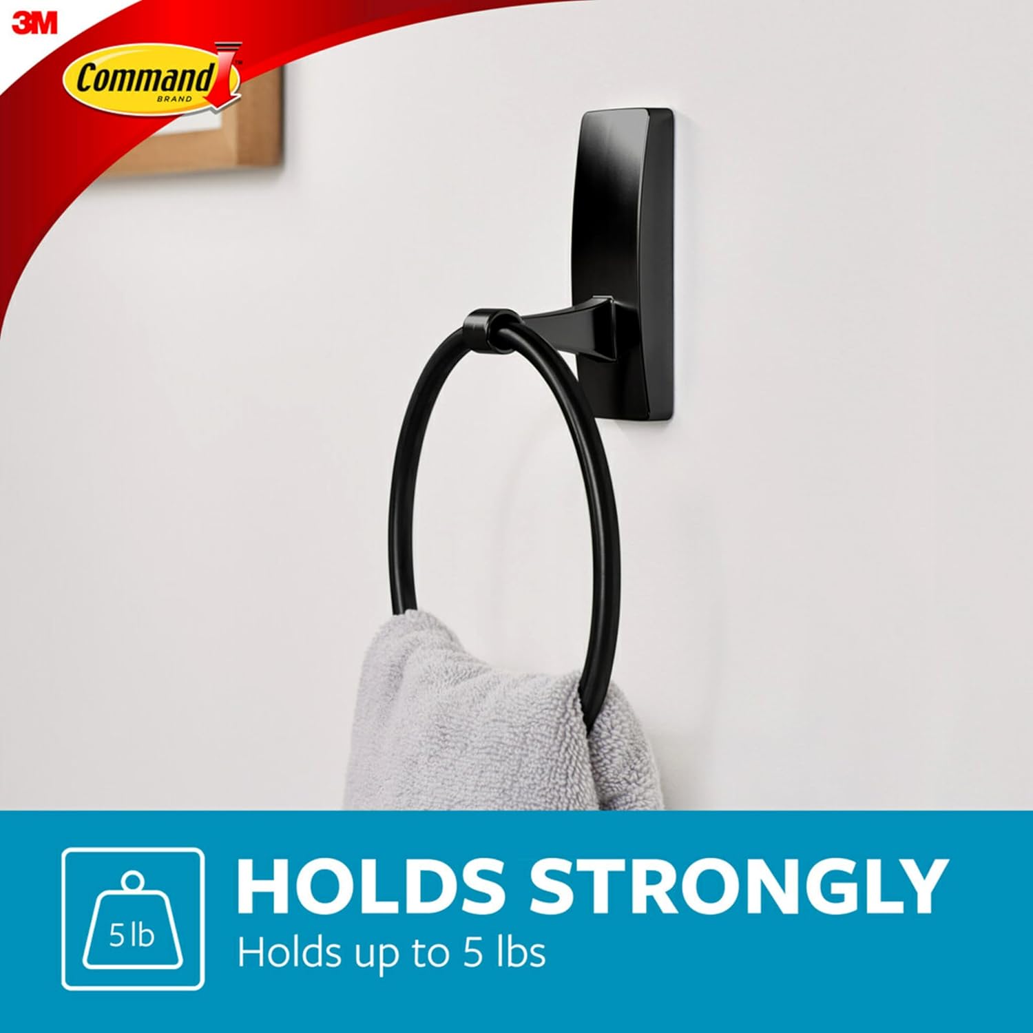 Matte Black Command Hand Towel Holder 5 lbs Capacity