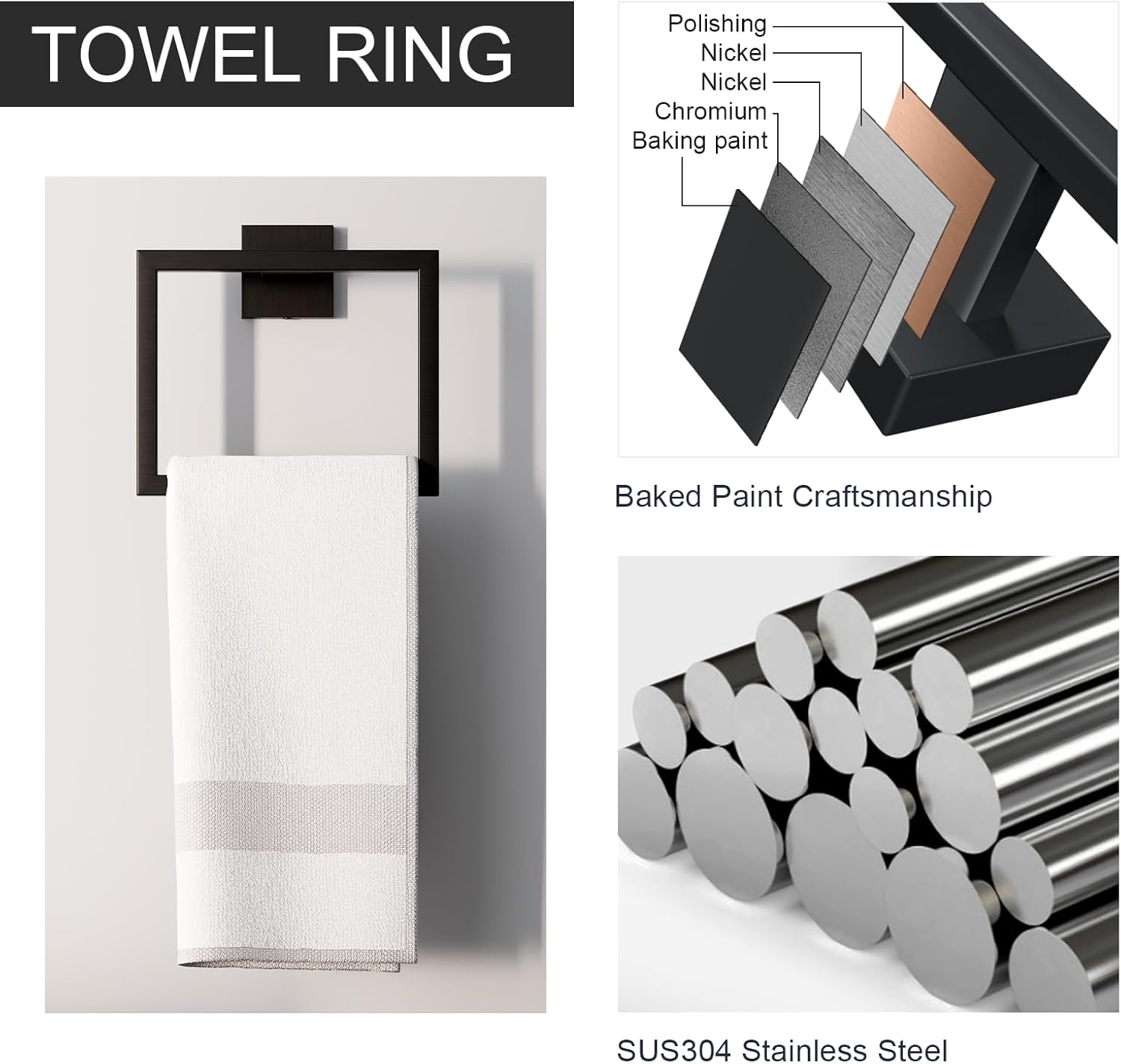 Matte Black 5-Piece Bathroom Accessories Set Durable SUS304 Steel