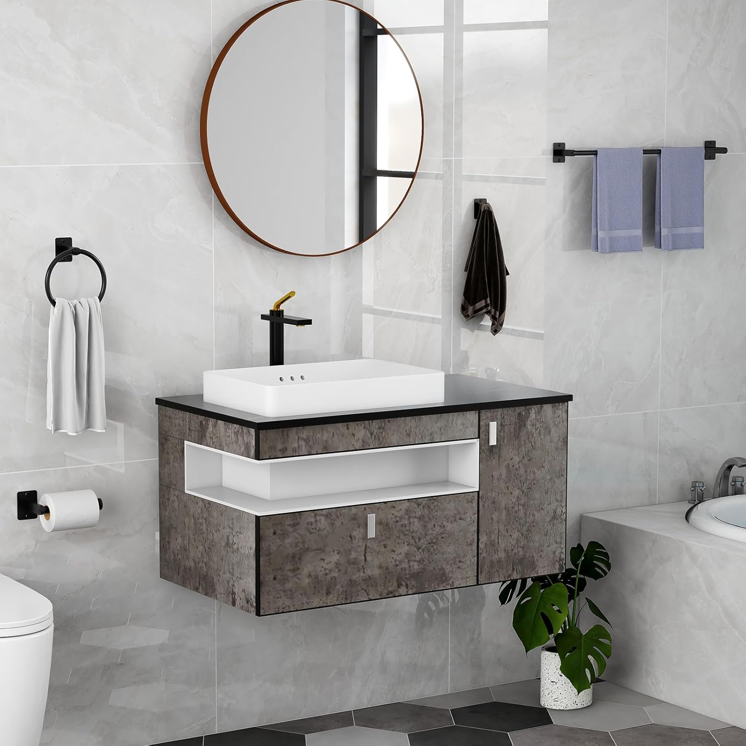 Sturdy 4-Piece Bathroom Hardware Set with Matte Black Finish