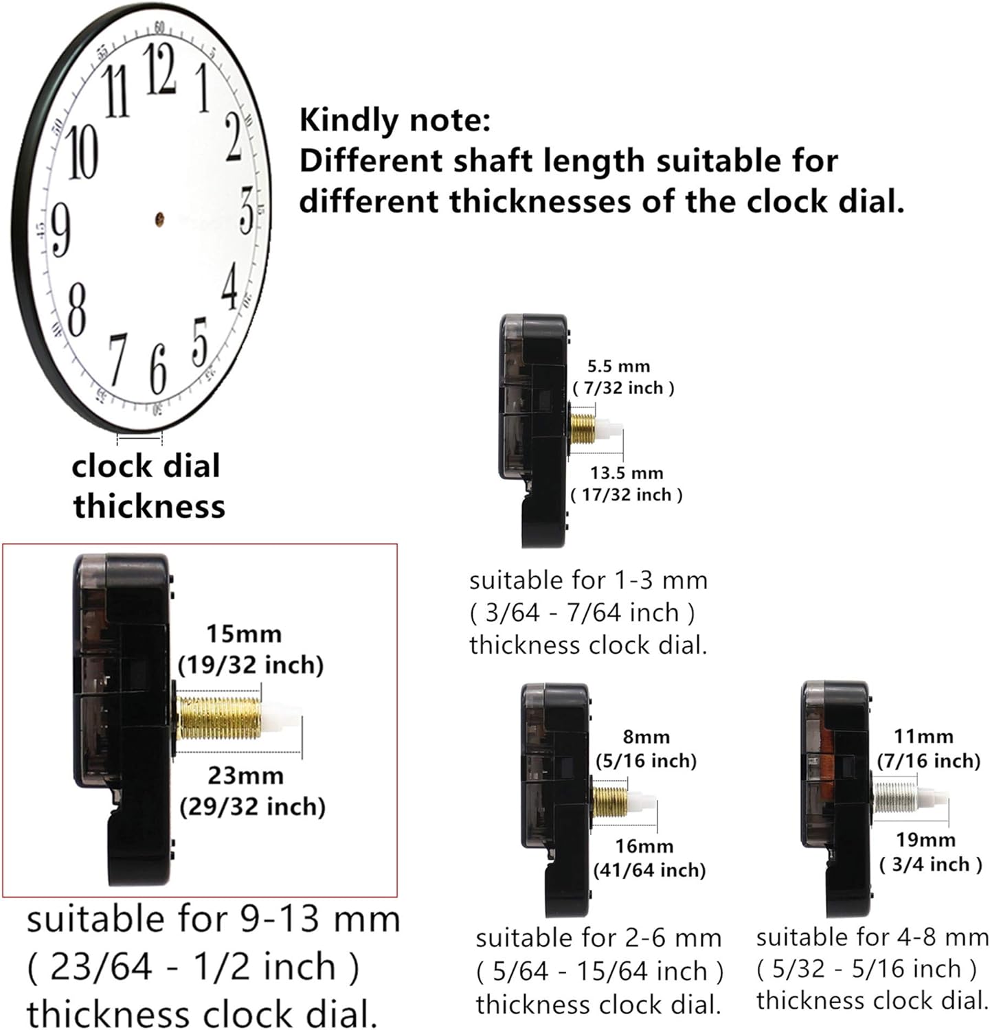 Youngtown 12888 23mm Shaft Clock Movement