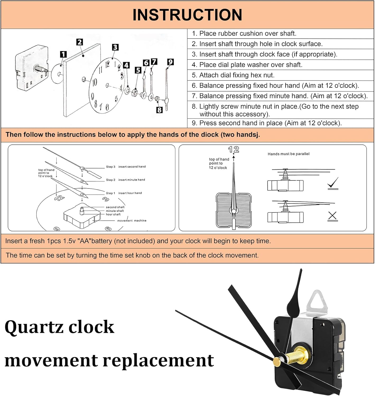 Precise 28mm quartz clock movement kit