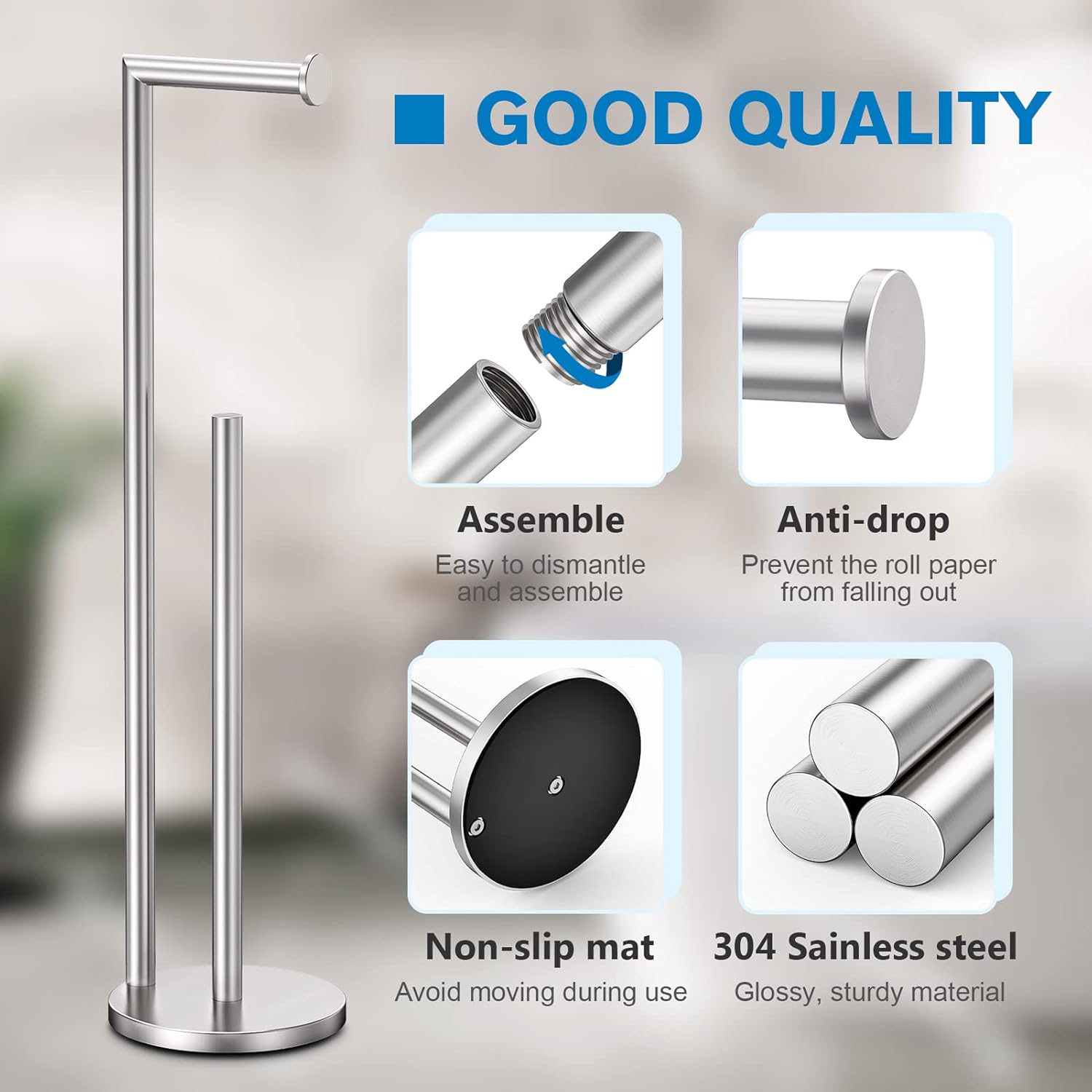 Sturdy Nickel-Finish Toilet Paper Holder - Space-Saving Easy to Install