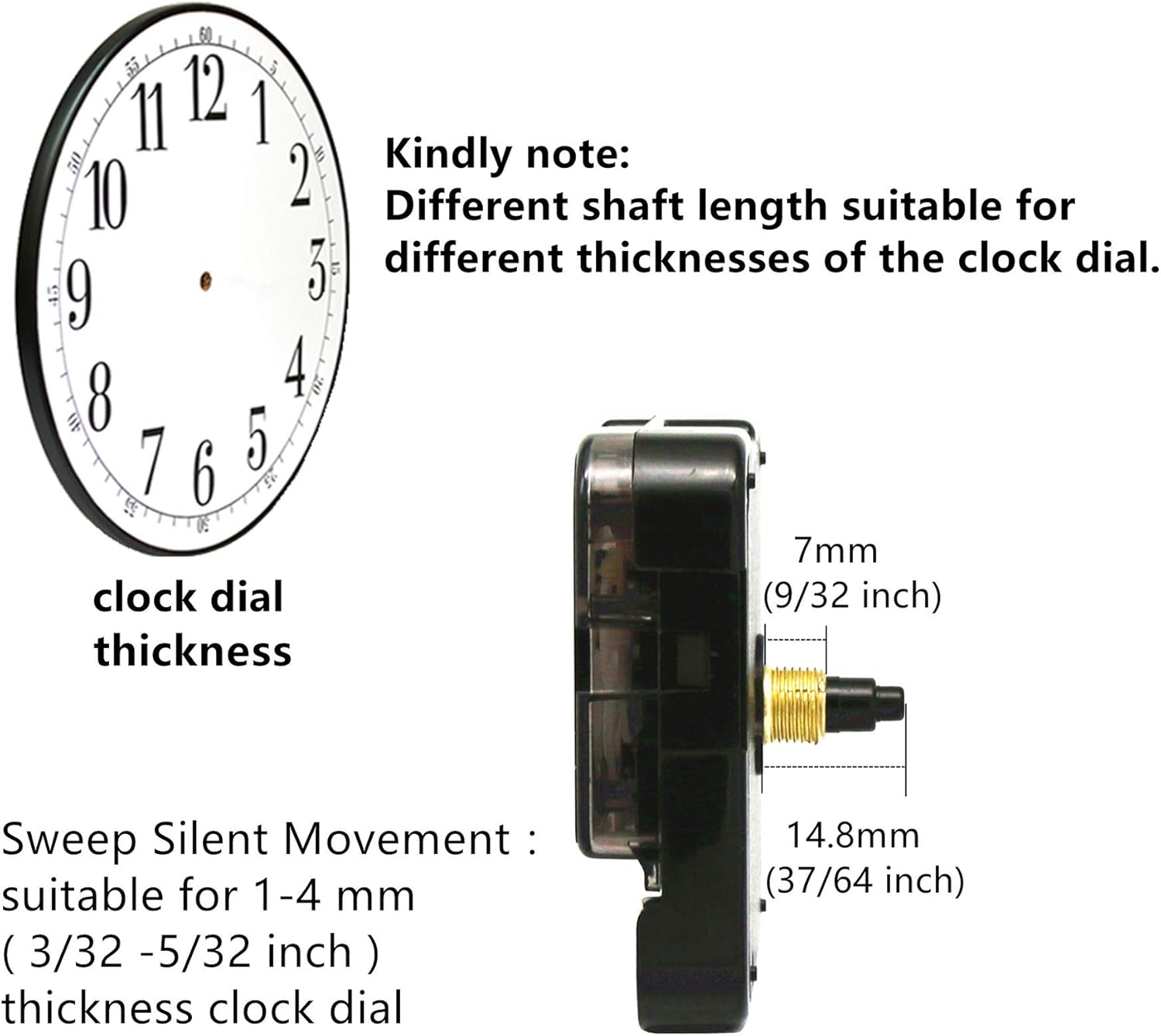 Sweep Silent Clock Mechanism with 2 Sets Small Hands - TIKROUND 12888 Customizable